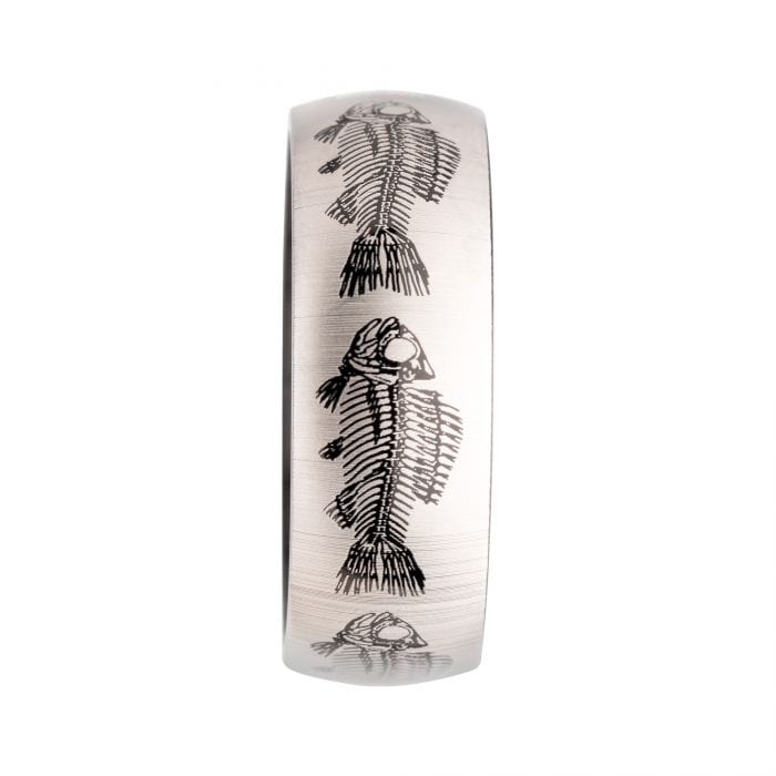 INOX JEWELRY Rings Black and Silver Tone Titanium Fishbone Design Comfort Fit Ring