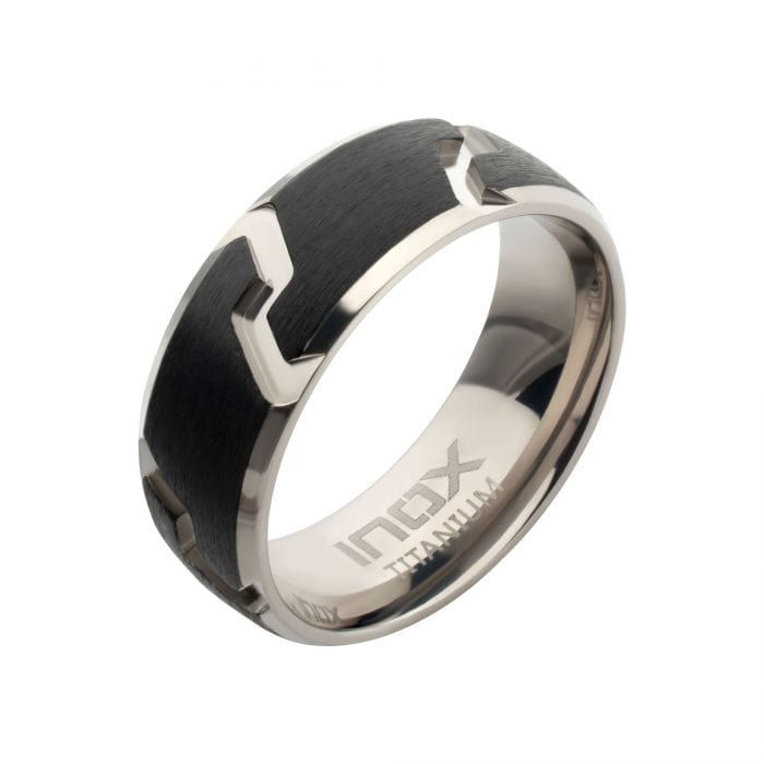 Buy Black & Silver Tone Titanium Tread Pattern Ring Online | INOX ...