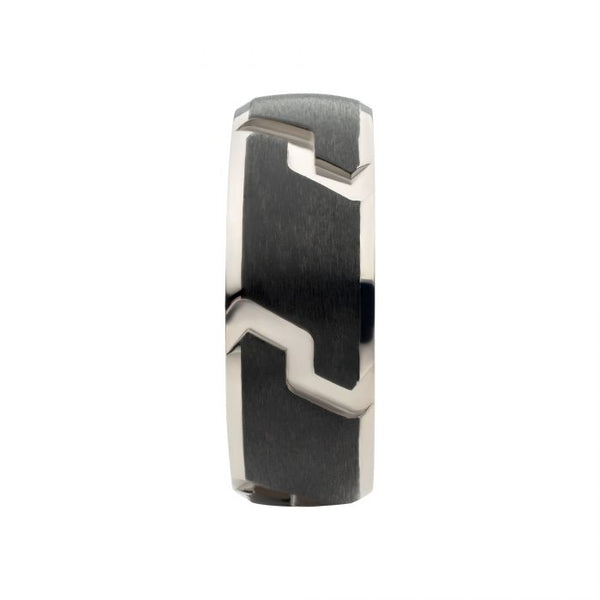 Buy Black and Silver Tone Titanium Tread Pattern Band Ring - INOX ...