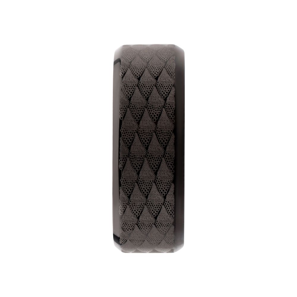 INOX JEWELRY Rings Black IP Titanium Etched Fishskin Comfort Fit Ring