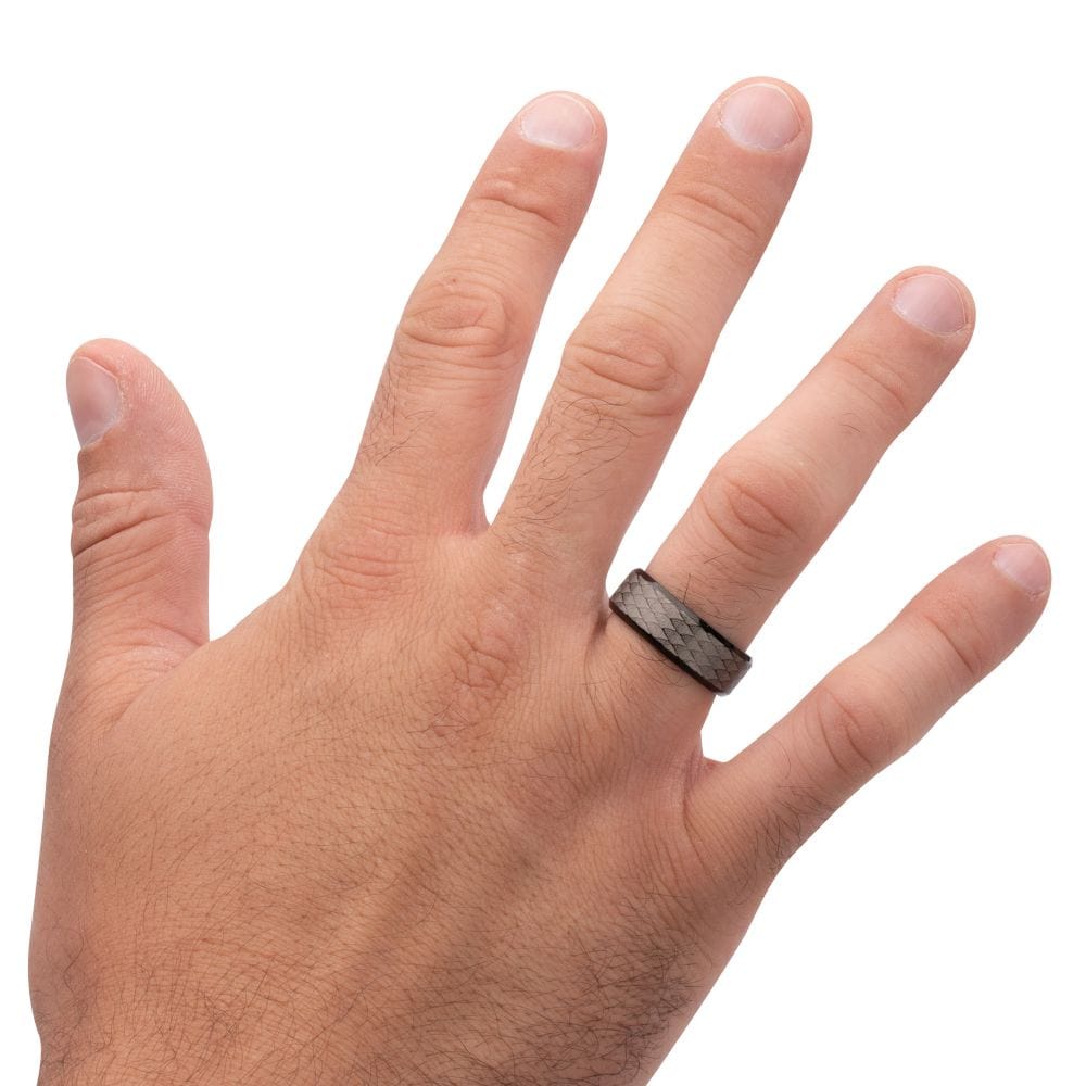 INOX JEWELRY Rings Black IP Titanium Etched Fishskin Comfort Fit Ring