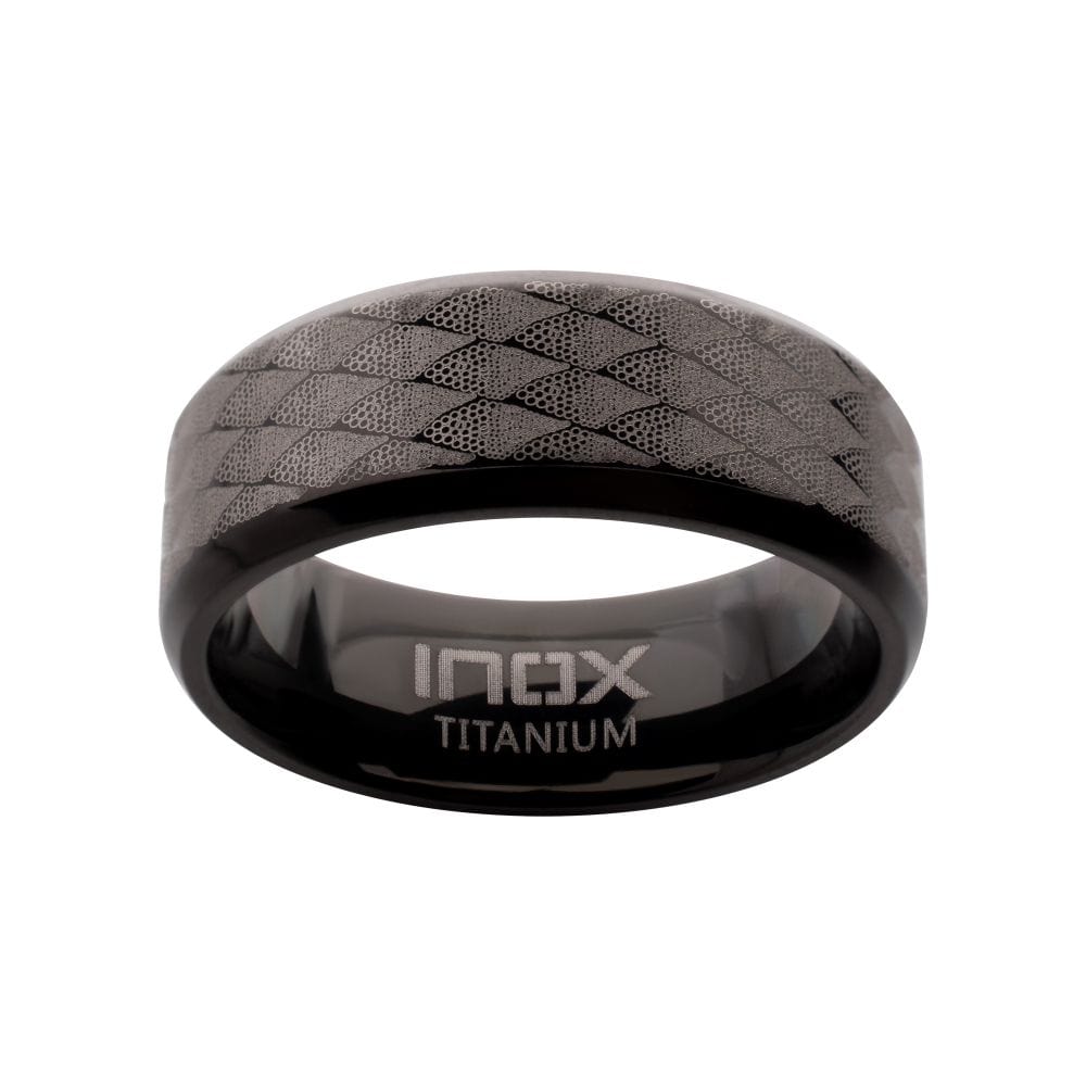 INOX JEWELRY Rings Black IP Titanium Etched Fishskin Comfort Fit Ring