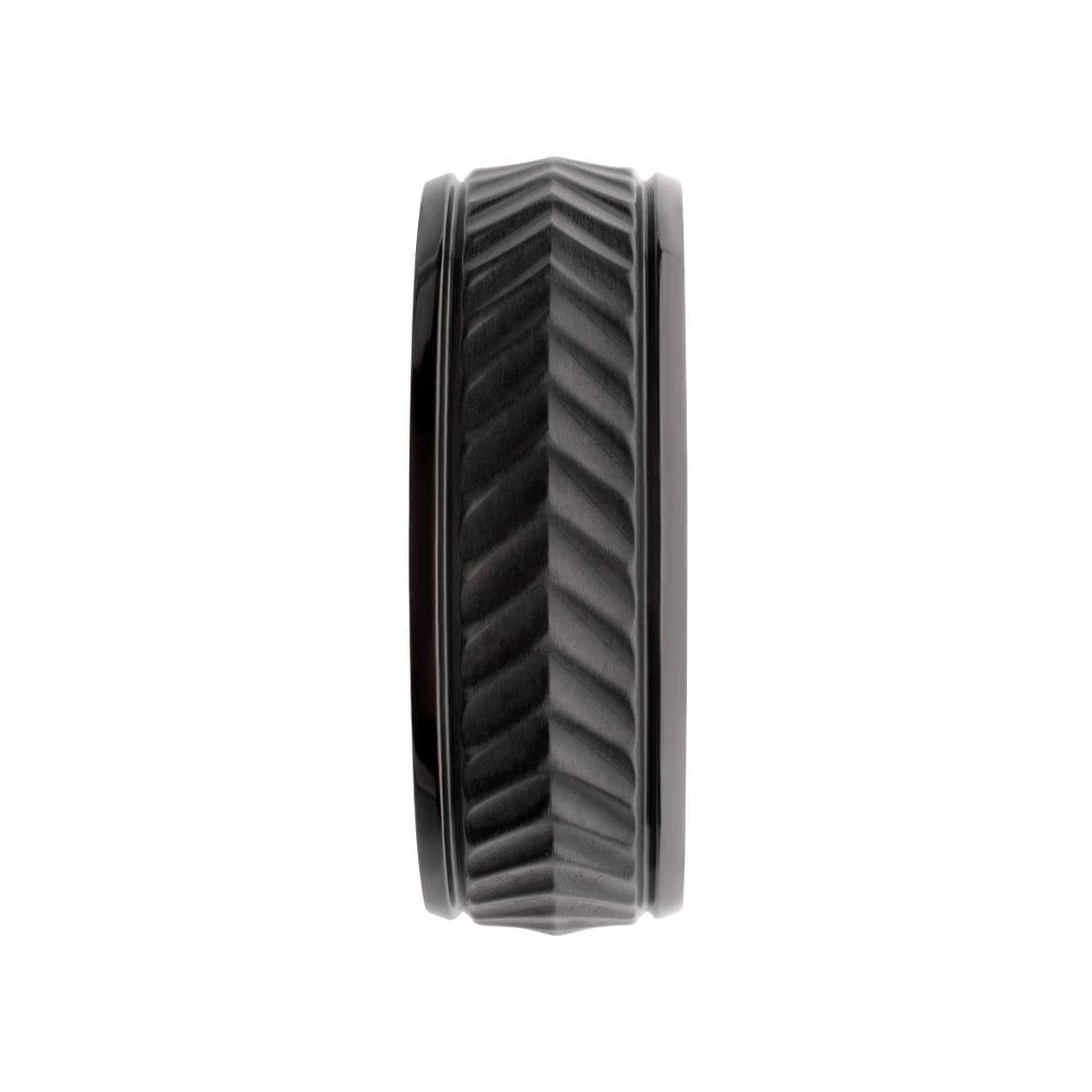 INOX JEWELRY Rings Black IP Titanium Matte Finish Chevron Comfort Fit Ring