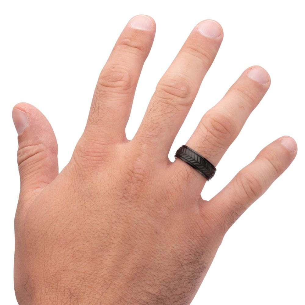 INOX JEWELRY Rings Black IP Titanium Matte Finish Chevron Comfort Fit Ring