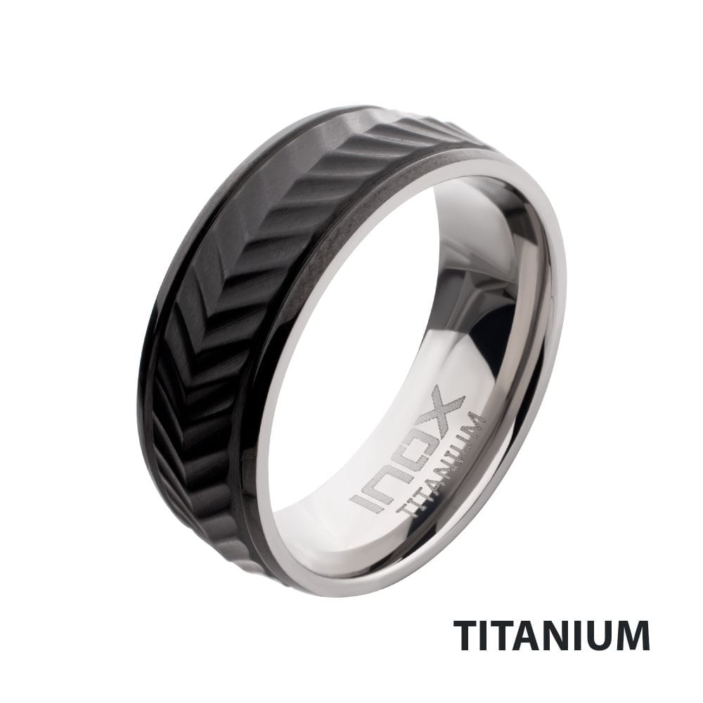 INOX JEWELRY Rings Black IP Titanium Matte Finish Chevron Comfort Fit Ring