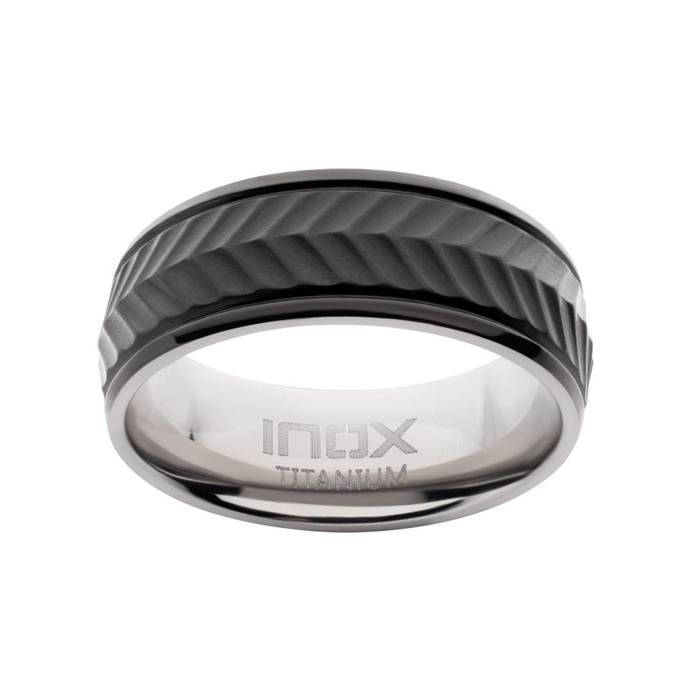 INOX JEWELRY Rings Black IP Titanium Matte Finish Chevron Comfort Fit Ring