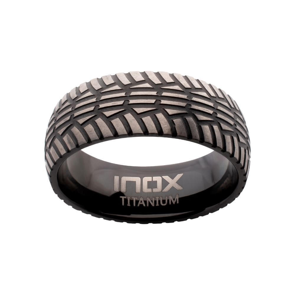 INOX JEWELRY Rings Black IP Titanium Matte Finish Tiremark Comfort Fit Ring