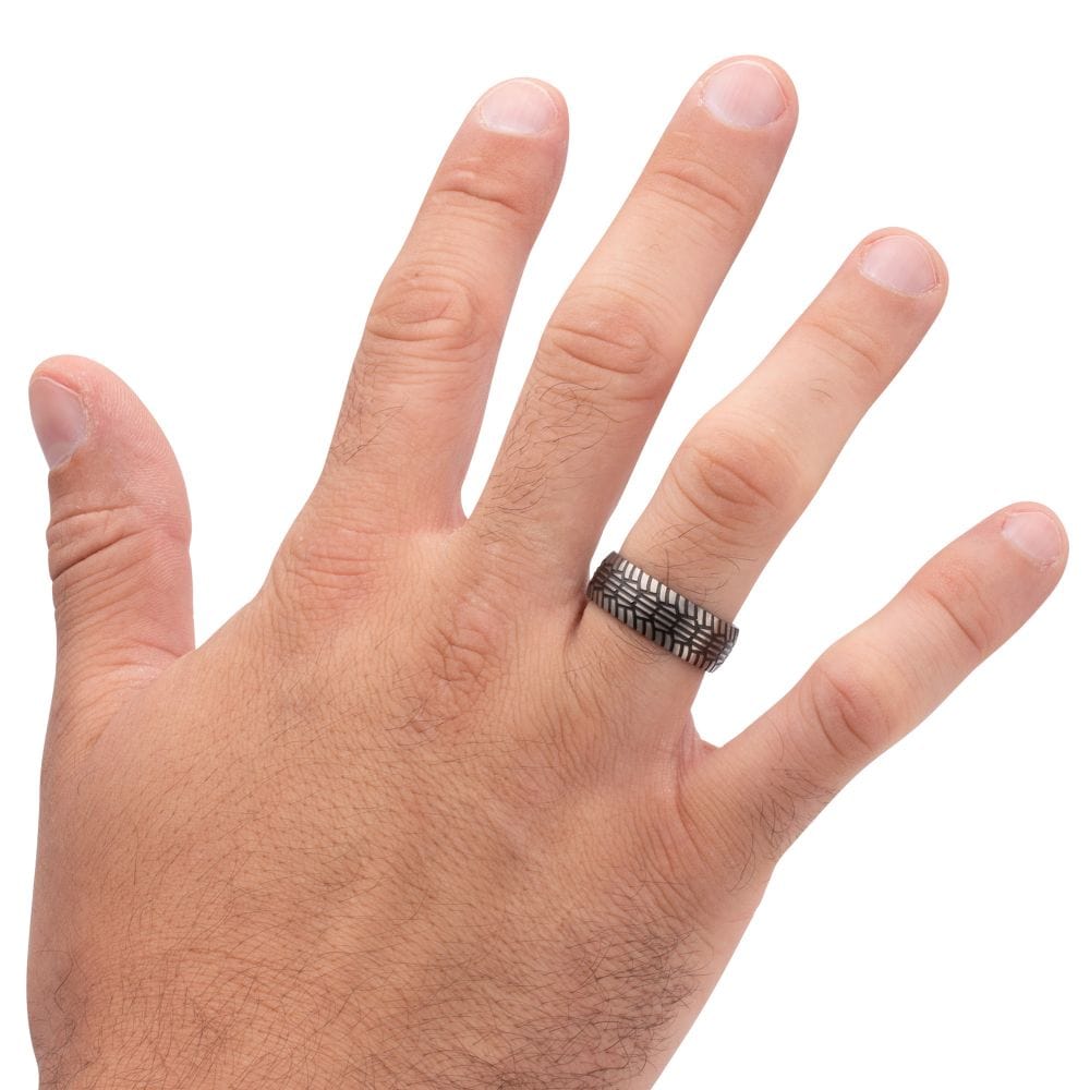 INOX JEWELRY Rings Black IP Titanium Matte Finish Tiremark Comfort Fit Ring