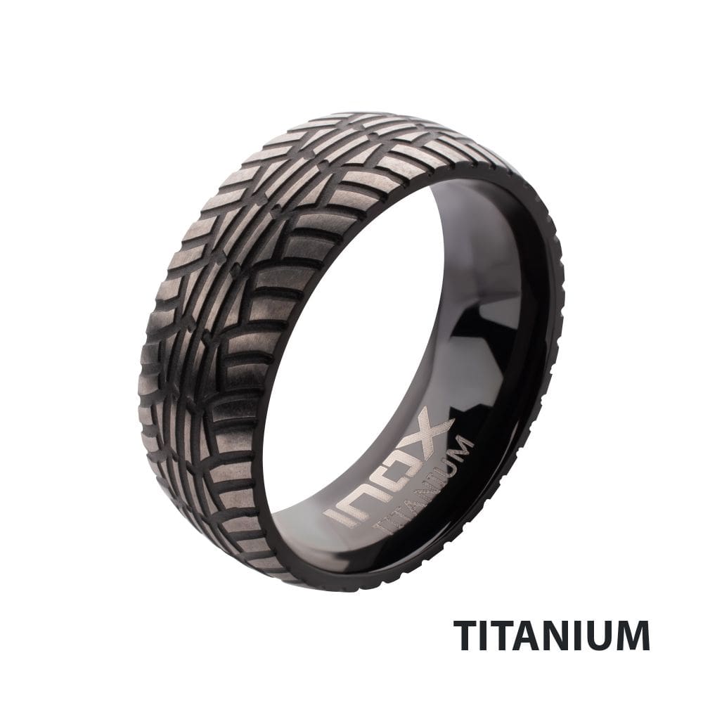 INOX JEWELRY Rings Black IP Titanium Matte Finish Tiremark Comfort Fit Ring
