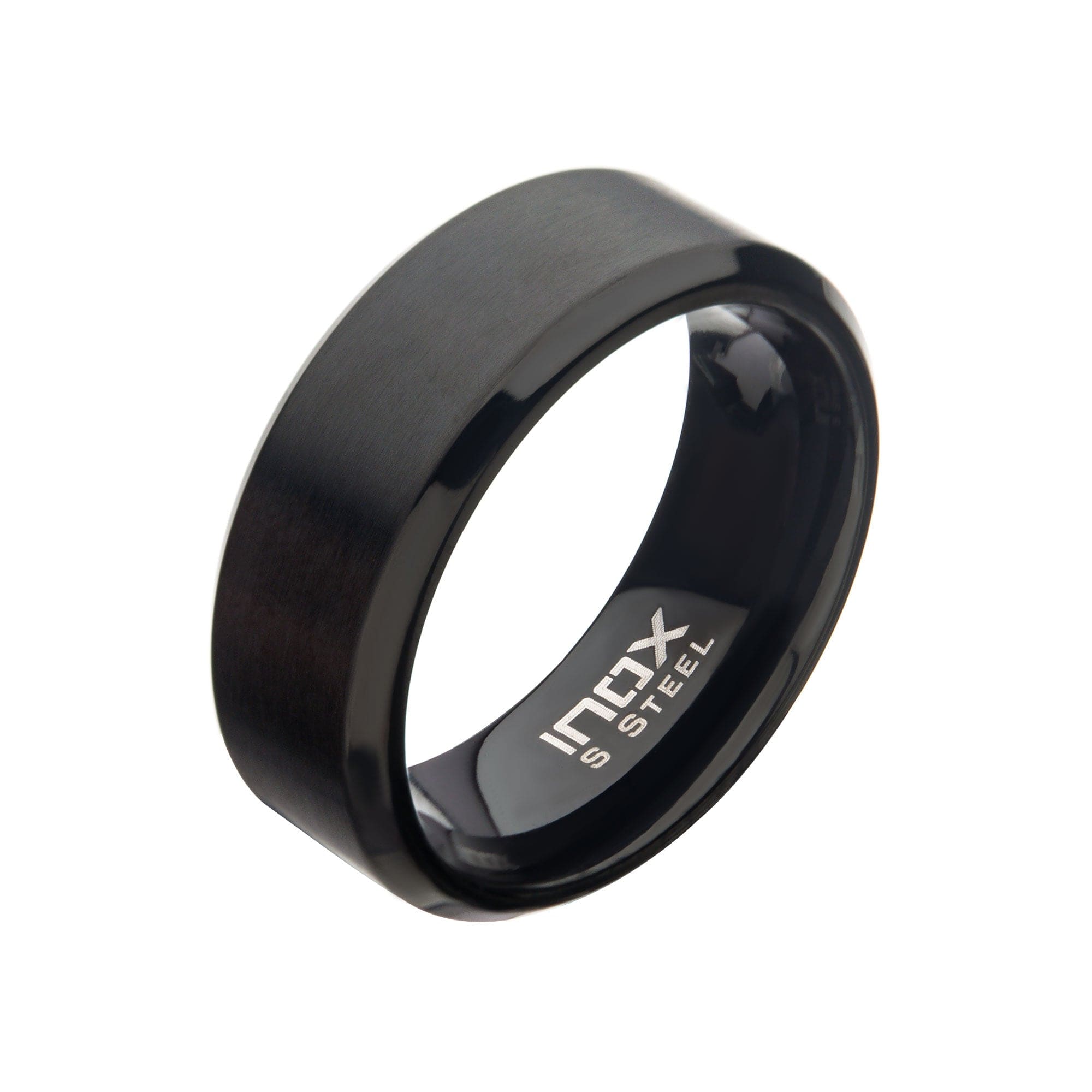 Buy Black Stainless Steel 8mm Matte Finish Beveled Wedding Band Ring