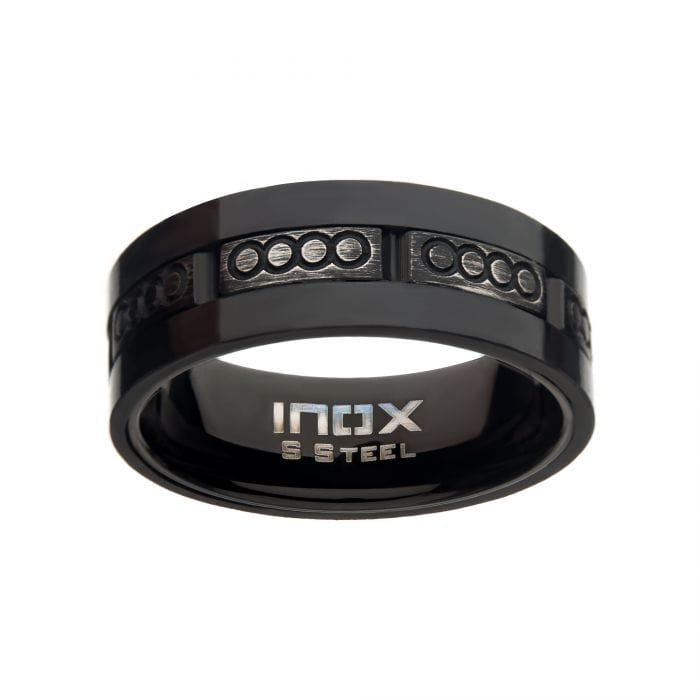 INOX JEWELRY Rings Black Stainless Steel Antique Finish Black Carbon Fiber Band Ring