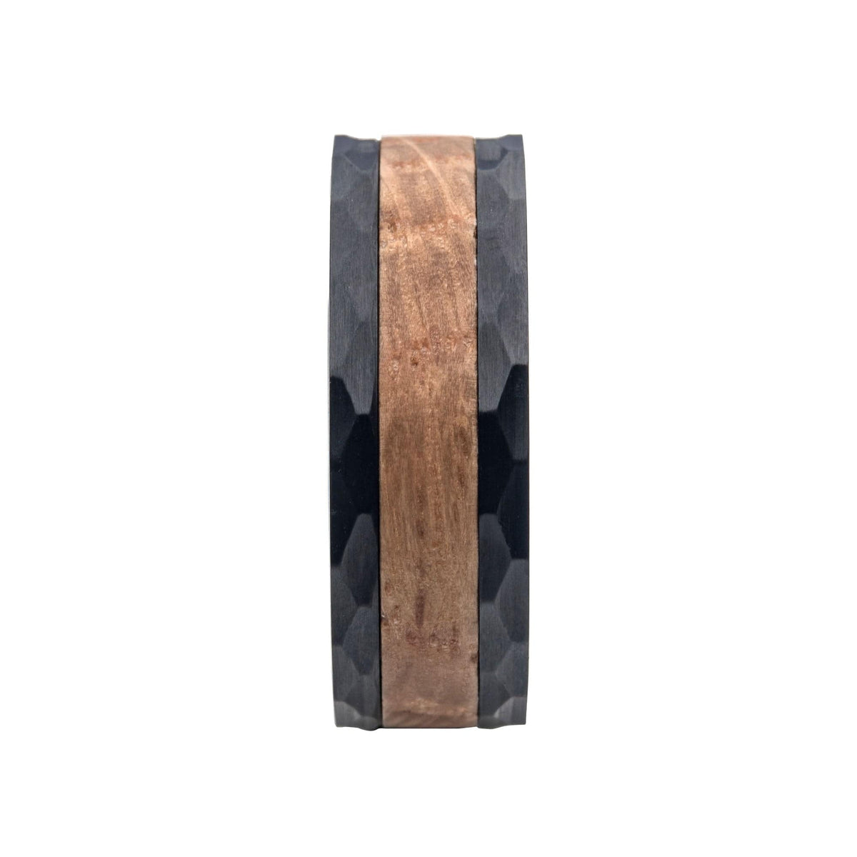 INOX JEWELRY Rings Black Stainless Steel Band with Whiskey Barrel Wooden Inlay