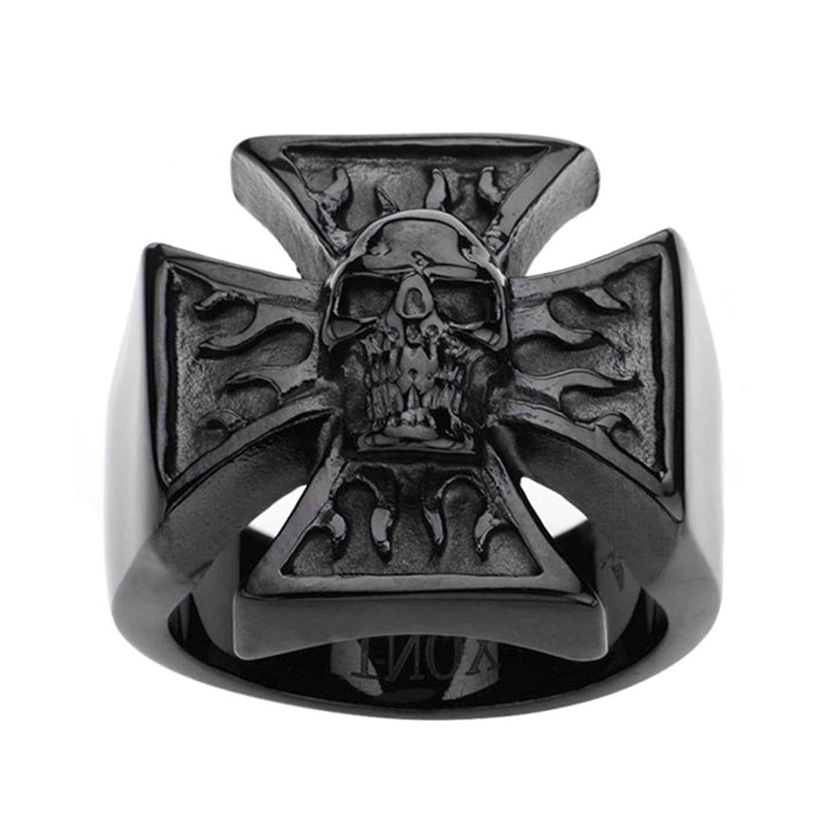 INOX JEWELRY Rings Black Stainless Steel Biker's Cross Skull Ring