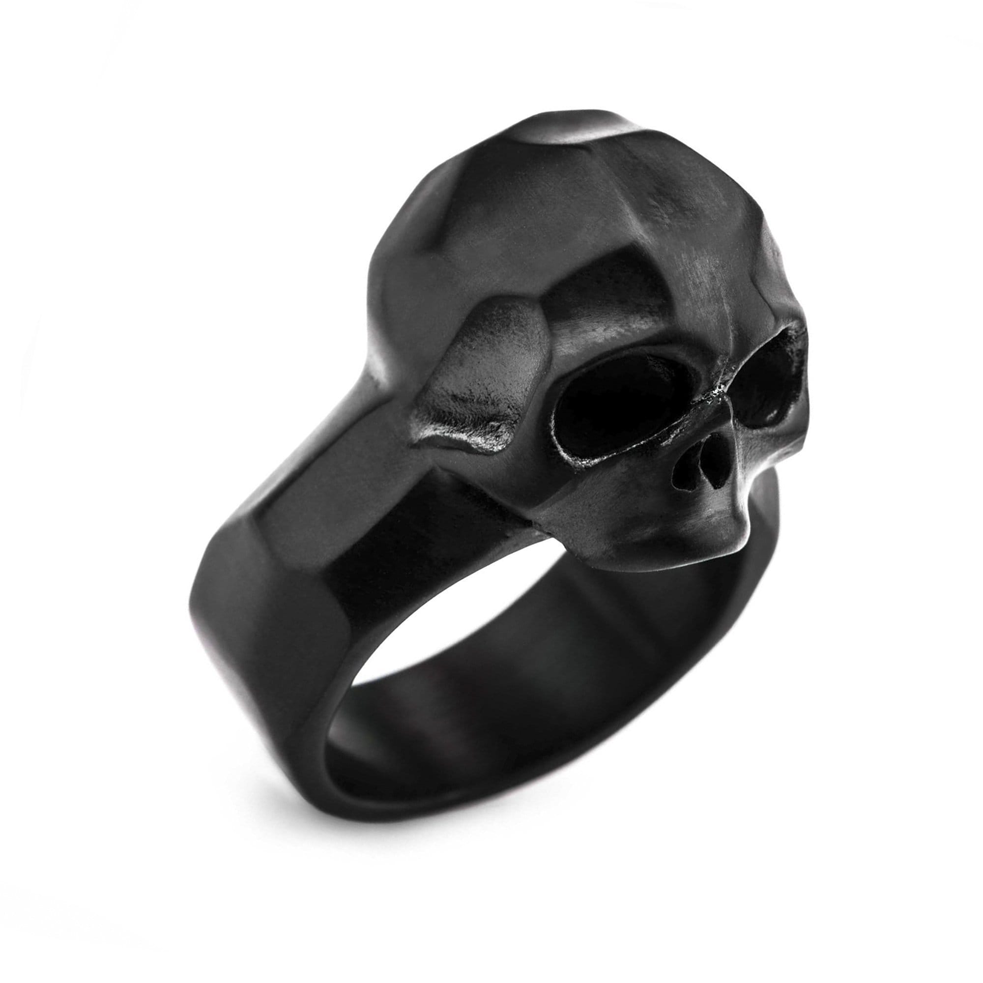 INOX JEWELRY Rings Black Stainless Steel Brushed Finish Rugged Skull Ring