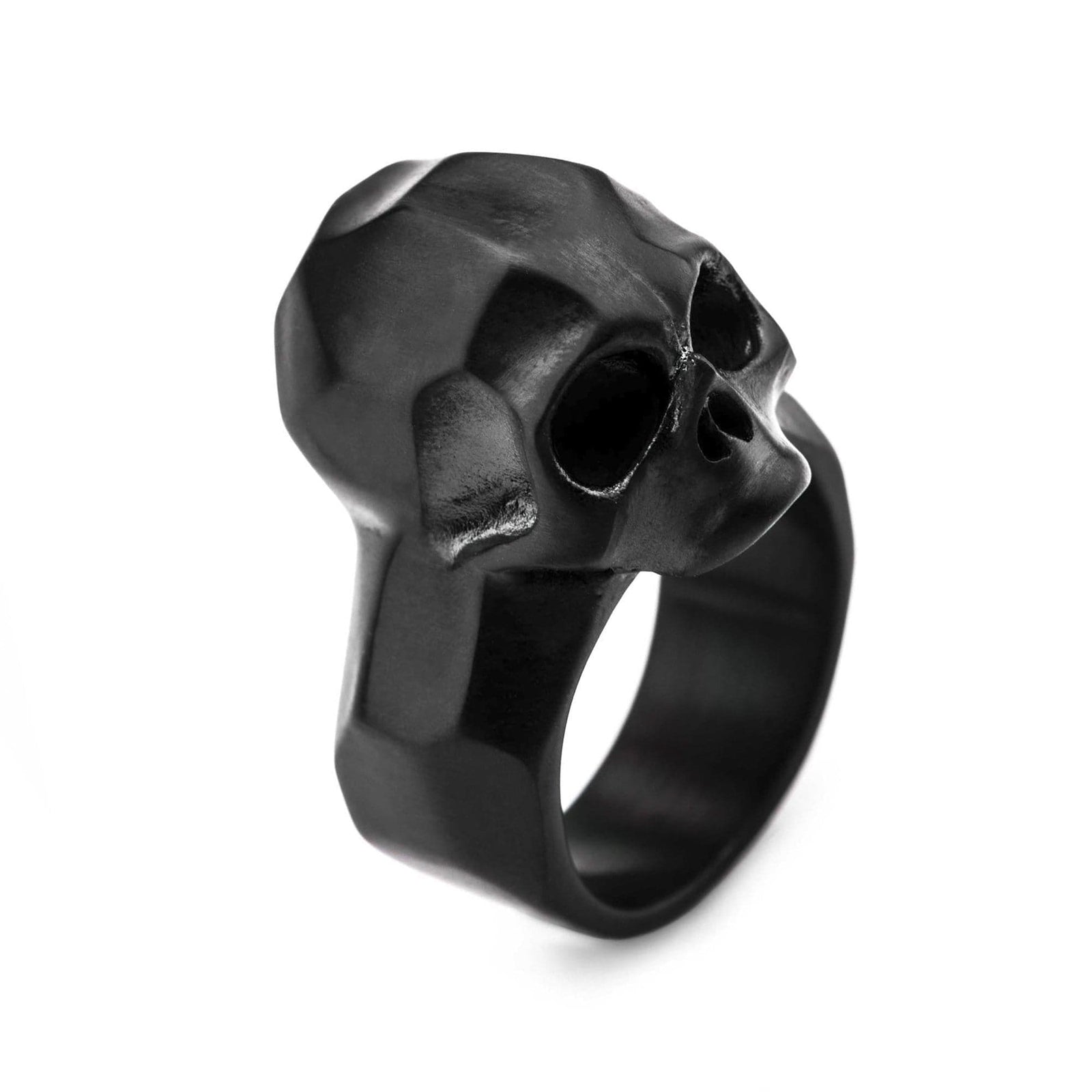 INOX JEWELRY Rings Black Stainless Steel Brushed Finish Rugged Skull Ring