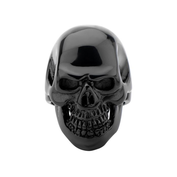 INOX JEWELRY Rings Black Stainless Steel Grinning Skull Ring