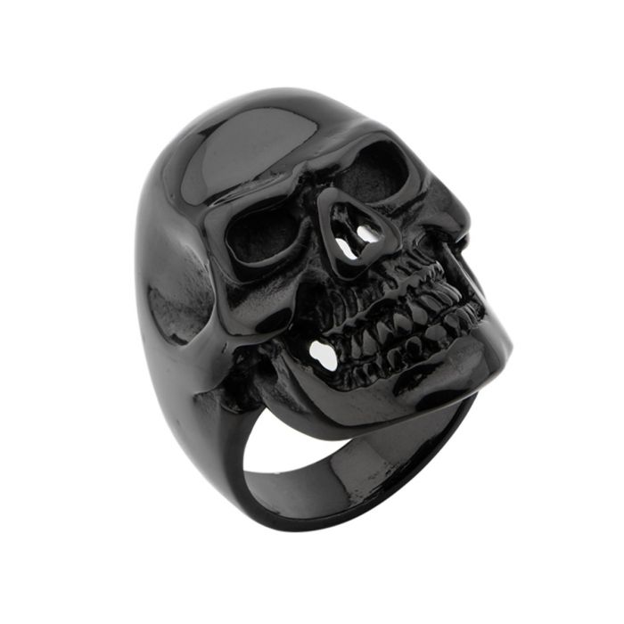 INOX JEWELRY Rings Black Stainless Steel Grinning Skull Ring
