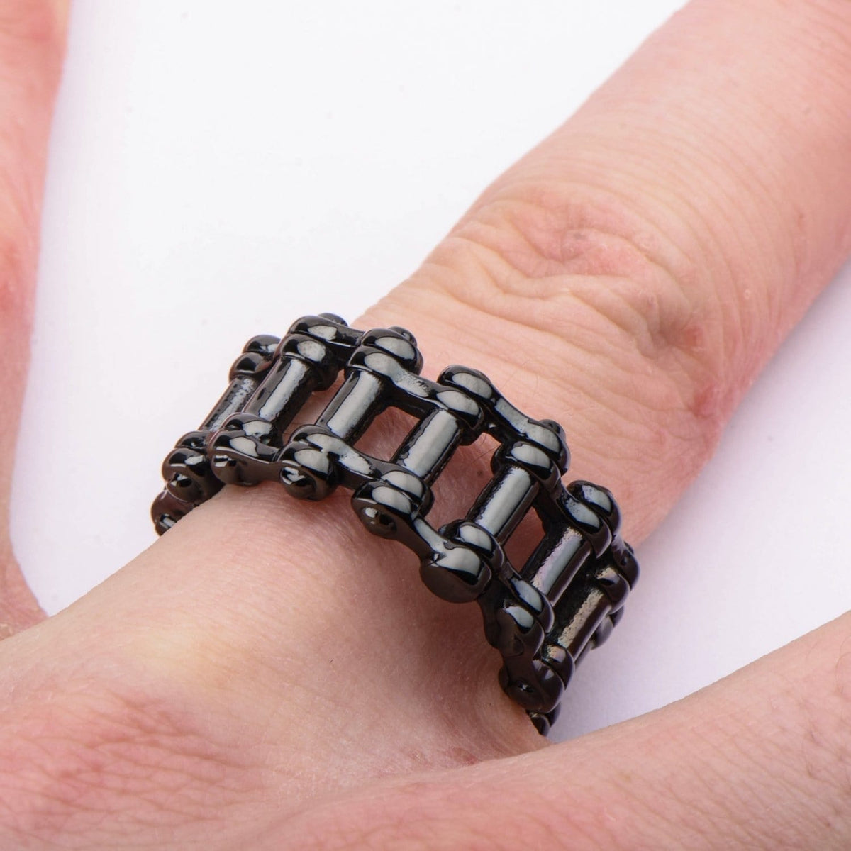 INOX JEWELRY Rings Black Stainless Steel Motorcycle Chain Ring