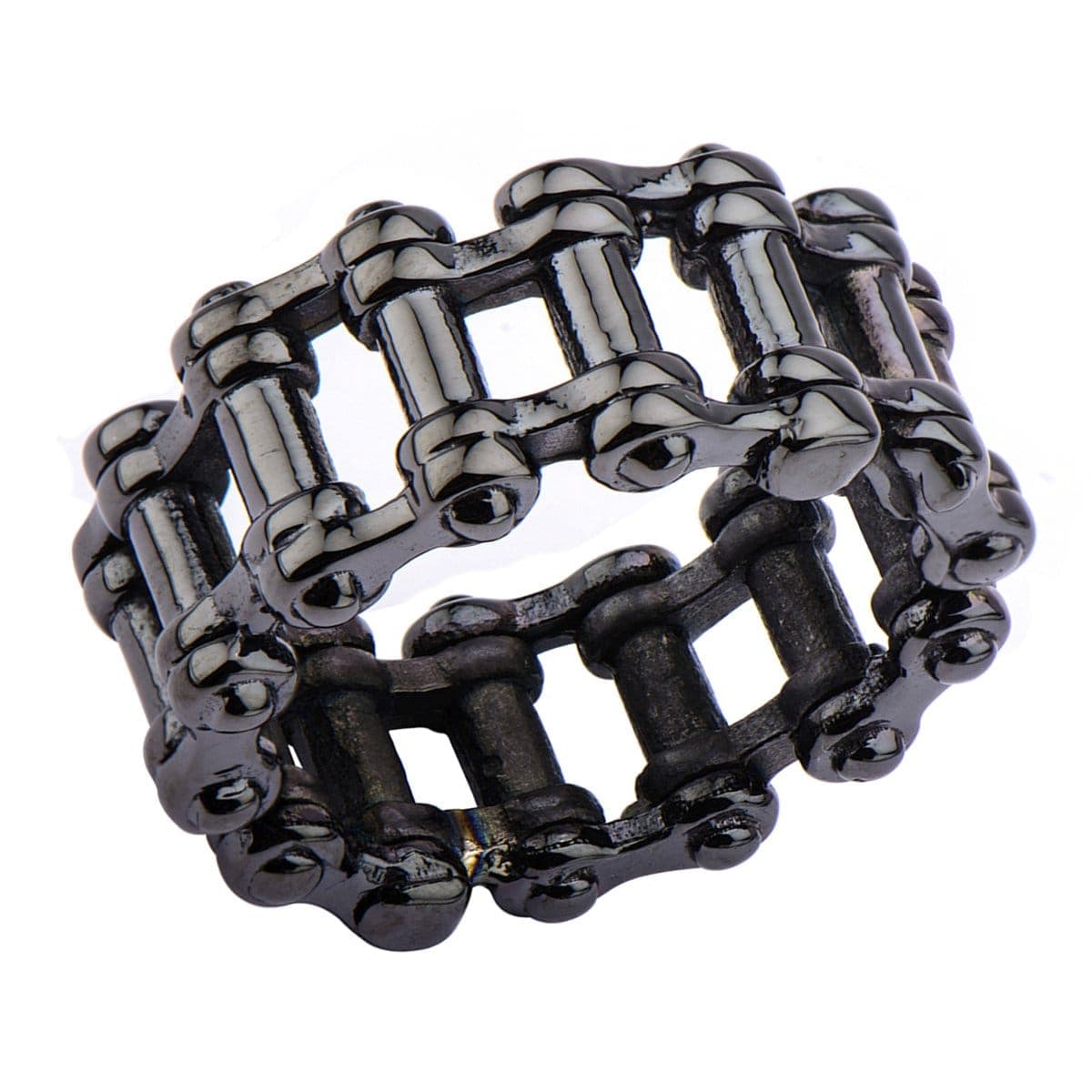 INOX JEWELRY Rings Black Stainless Steel Motorcycle Chain Ring