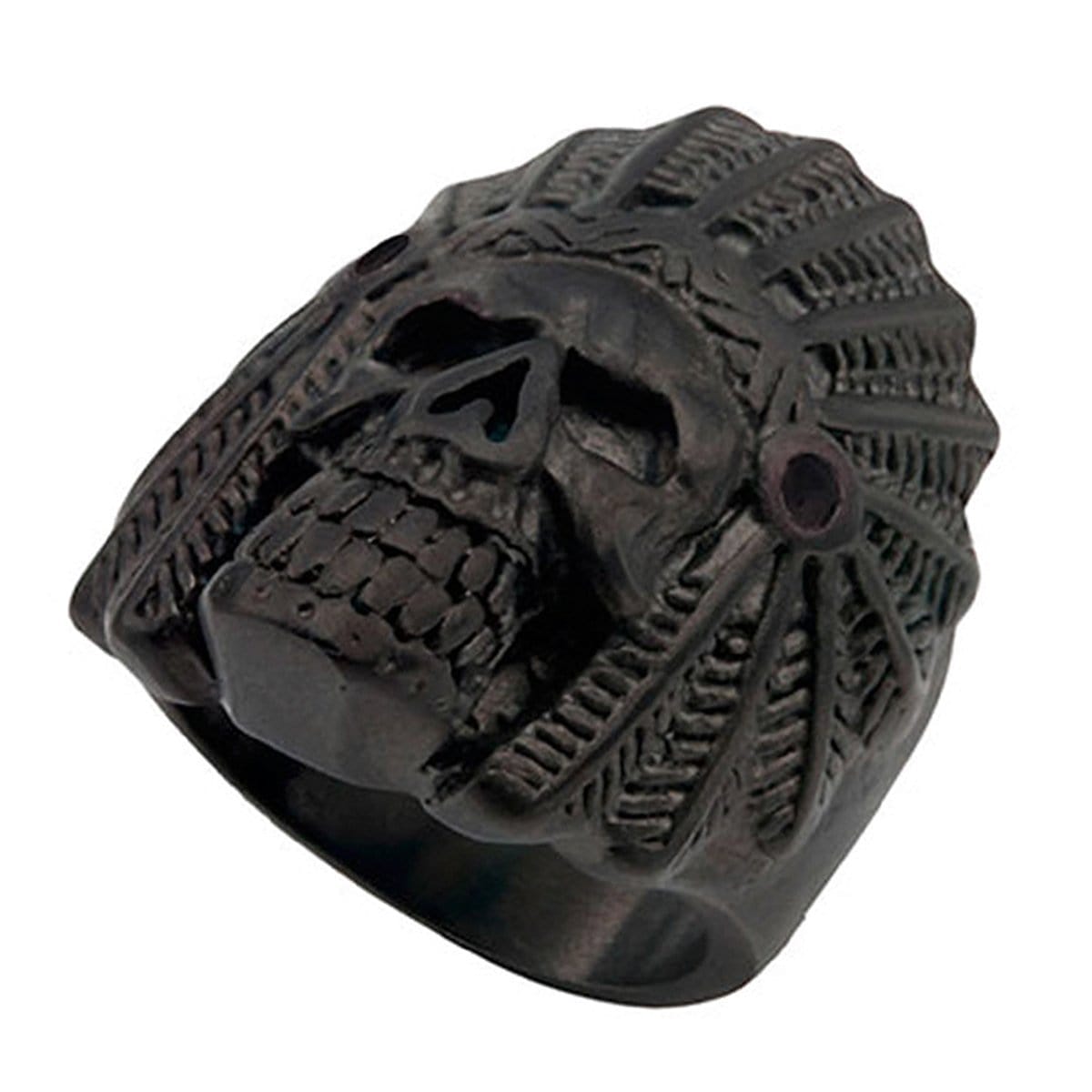 INOX JEWELRY Rings Black Stainless Steel Native American Tribal Chief Skull Ring