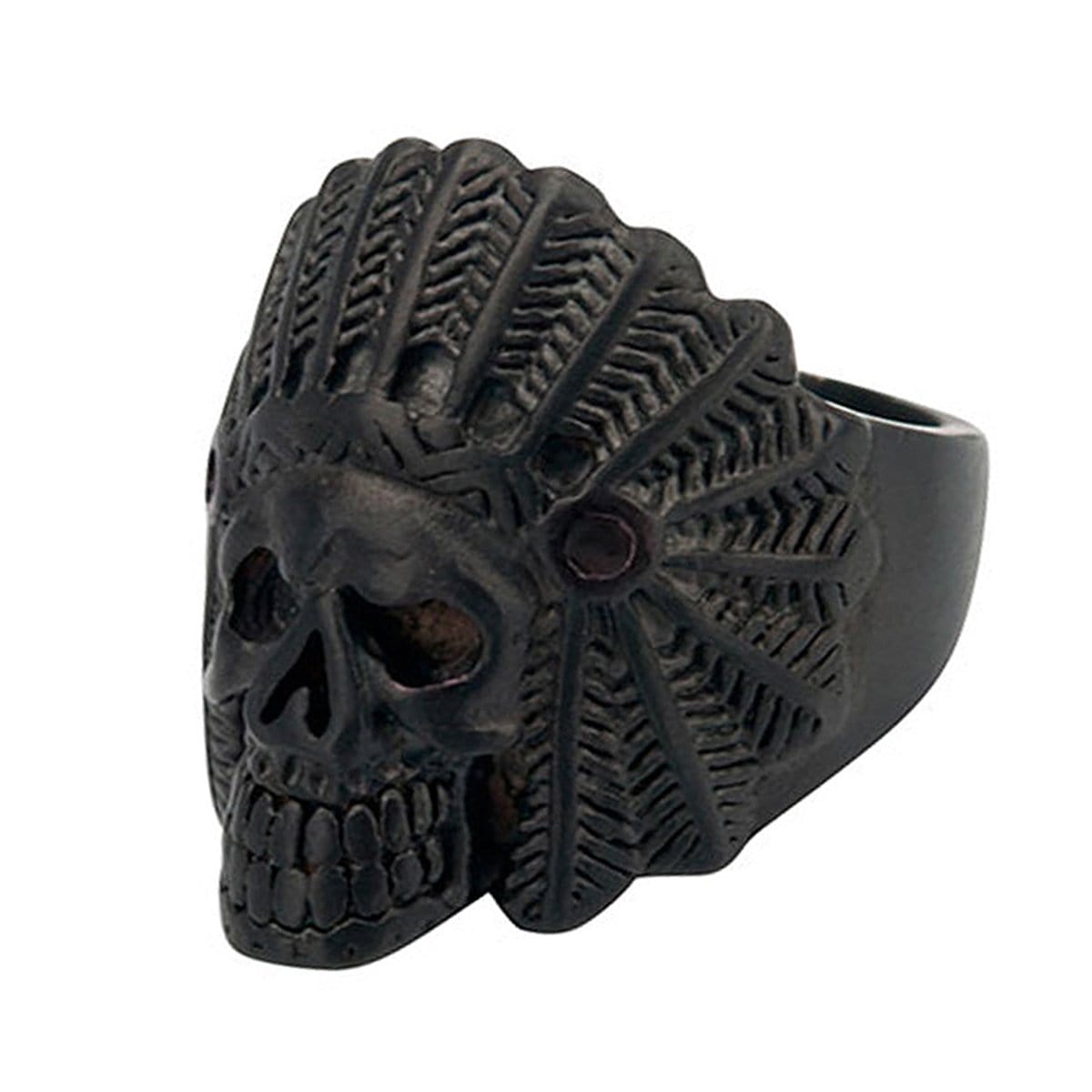 INOX JEWELRY Rings Black Stainless Steel Native American Tribal Chief Skull Ring