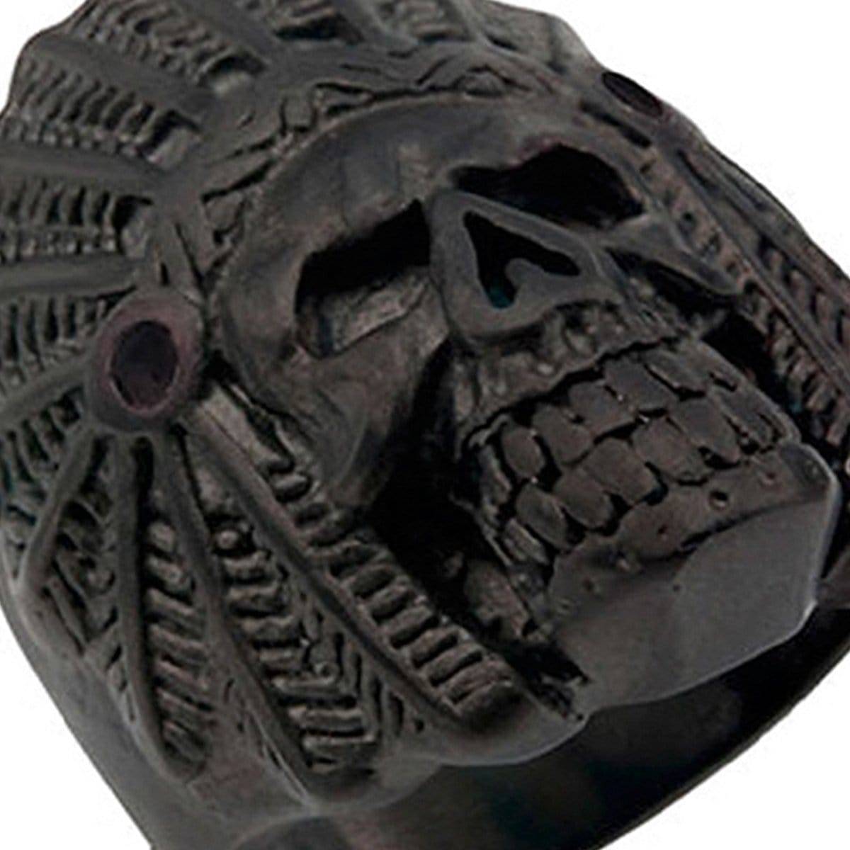 INOX JEWELRY Rings Black Stainless Steel Native American Tribal Chief Skull Ring