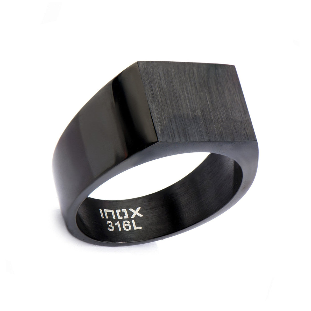 INOX JEWELRY Rings Black Stainless Steel Polished Signet Engravable Ring