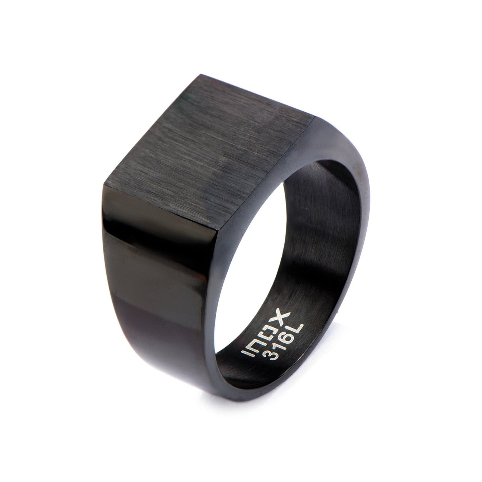 INOX JEWELRY Rings Black Stainless Steel Polished Signet Engravable Ring