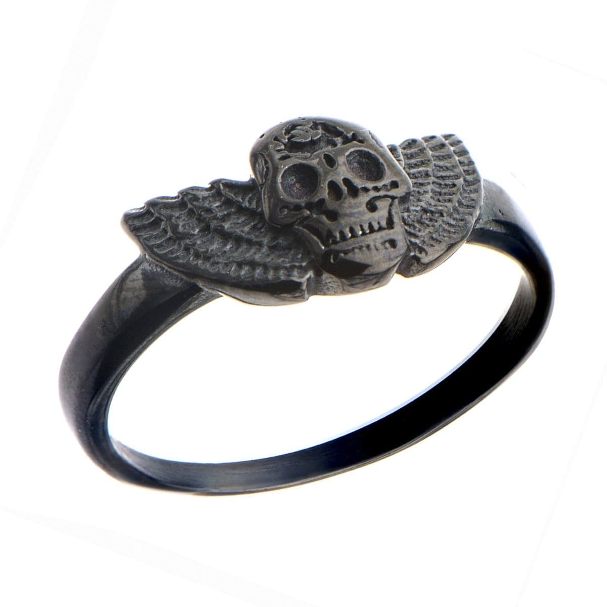 INOX JEWELRY Rings Black Stainless Steel Skull with Wings Ring