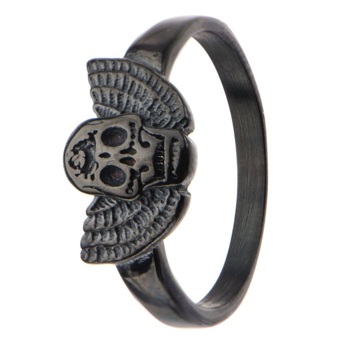 INOX JEWELRY Rings Black Stainless Steel Skull with Wings Ring