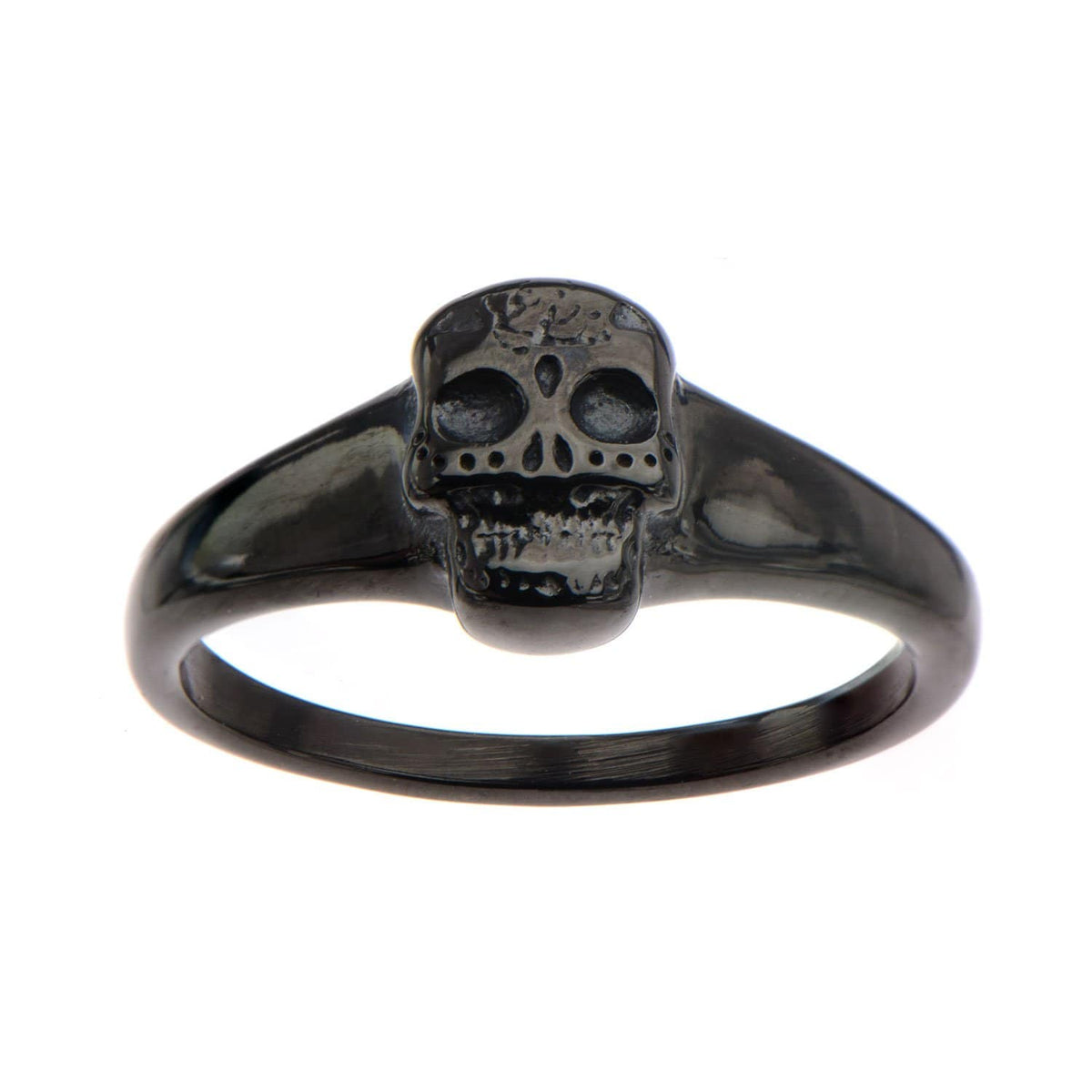 INOX JEWELRY Rings Black Stainless Steel Sugar Skull Ring