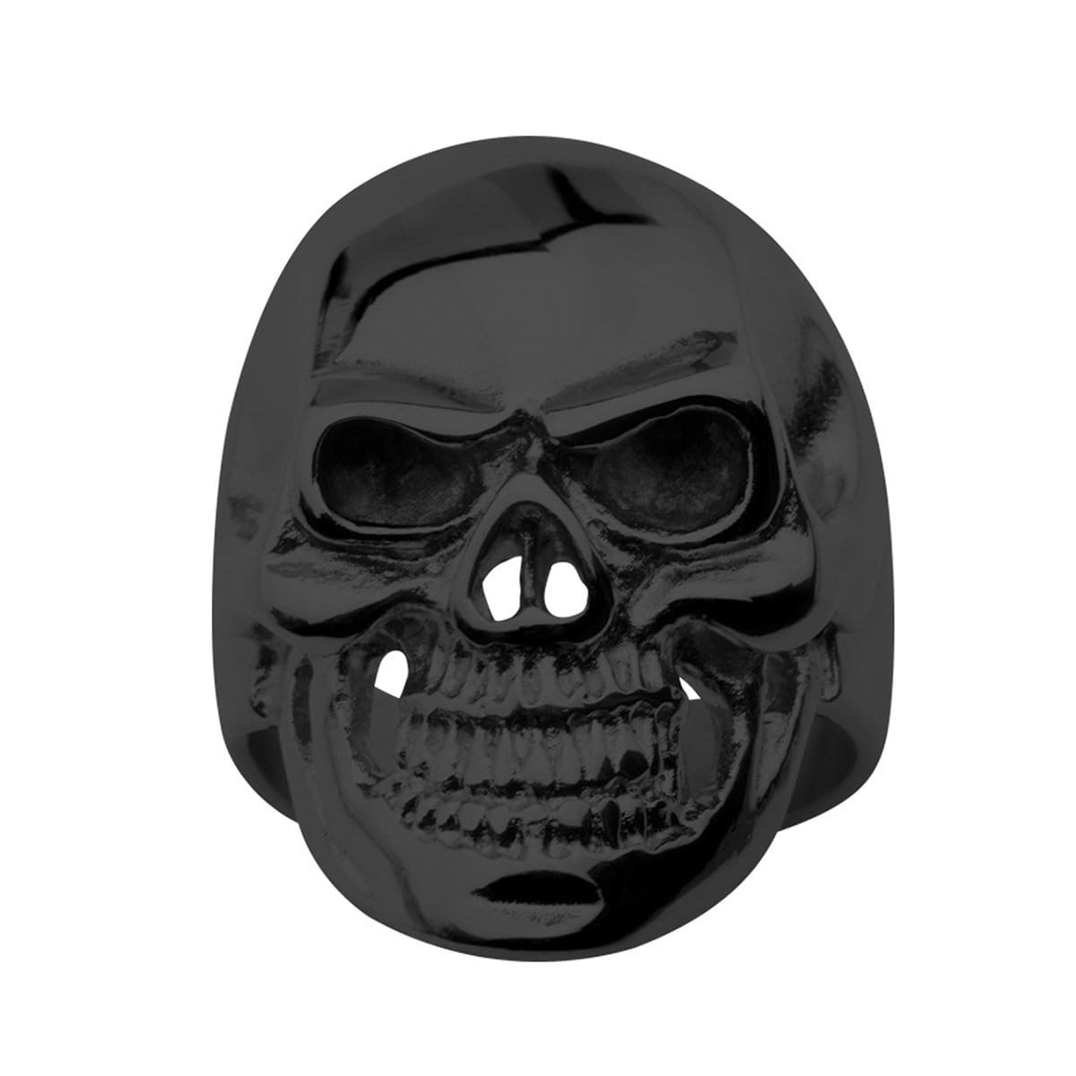 INOX JEWELRY Rings Black Stainless Steel Super Glossy Grinning Skull Ring