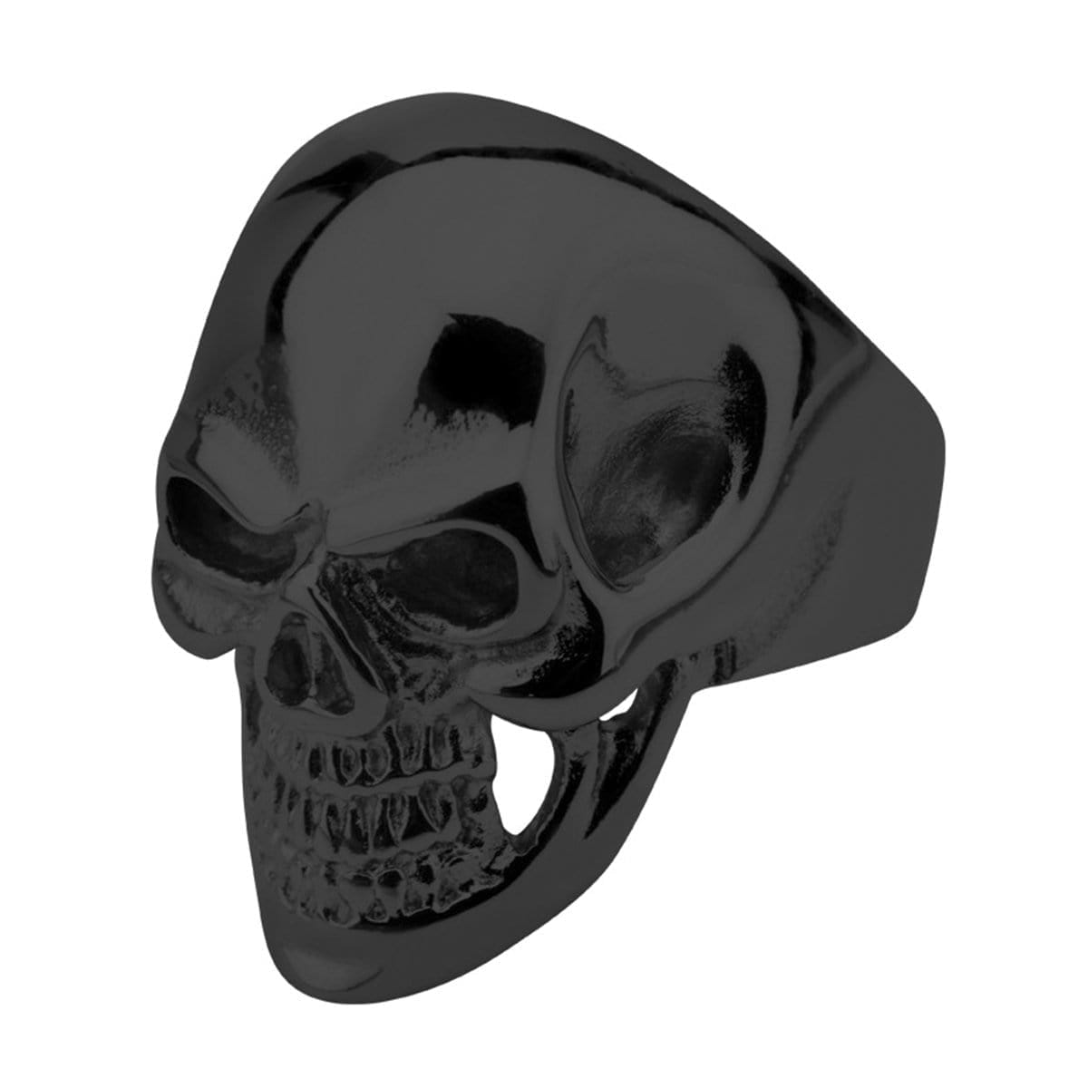 INOX JEWELRY Rings Black Stainless Steel Super Glossy Grinning Skull Ring