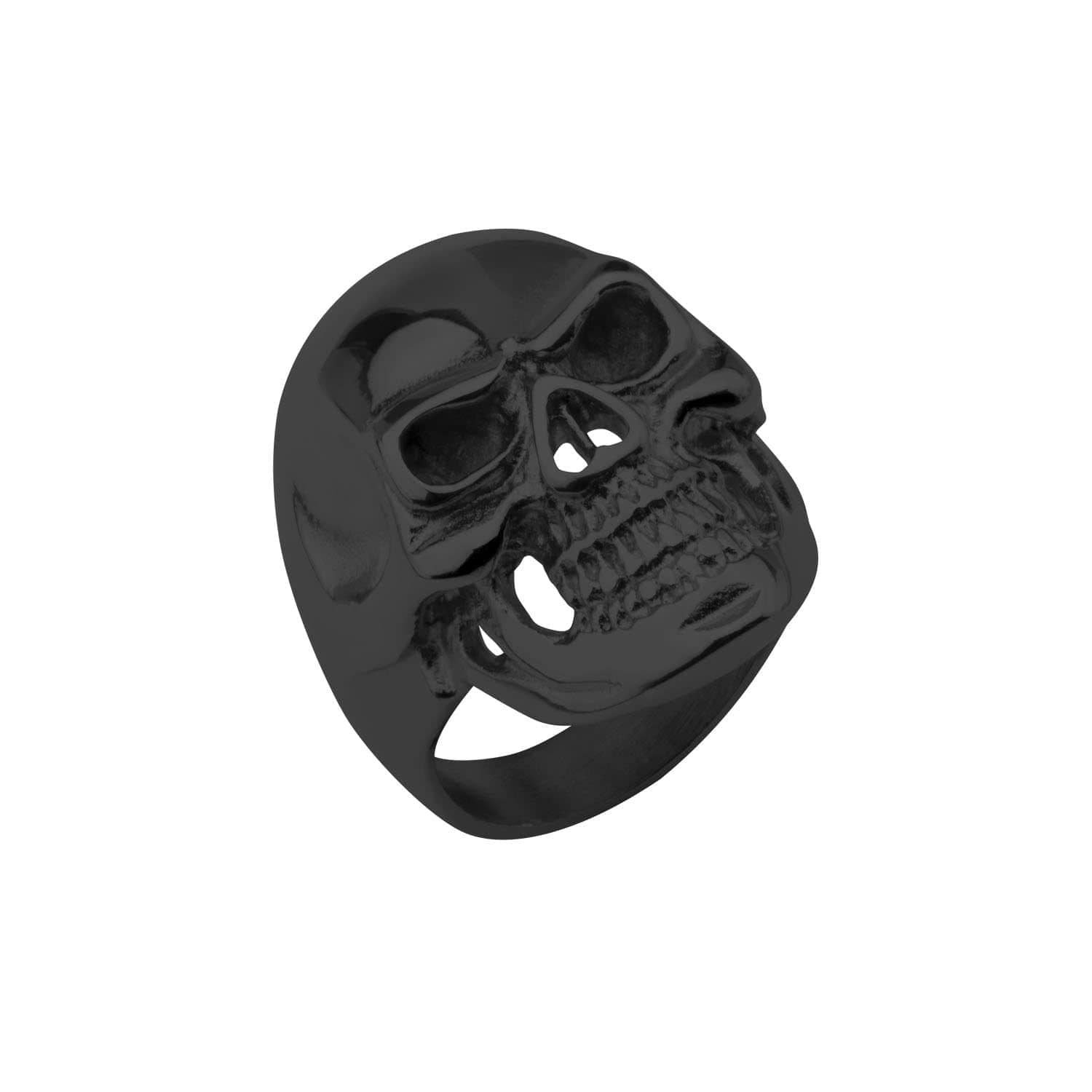 INOX JEWELRY Rings Black Stainless Steel Super Glossy Grinning Skull Ring