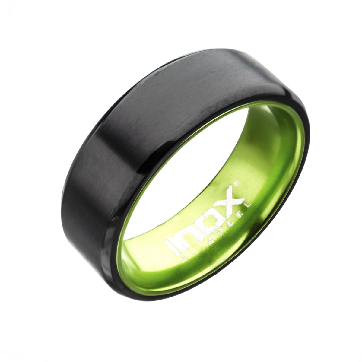 INOX JEWELRY Rings Black Stainless Steel with Green Aluminum Detail Band Ring