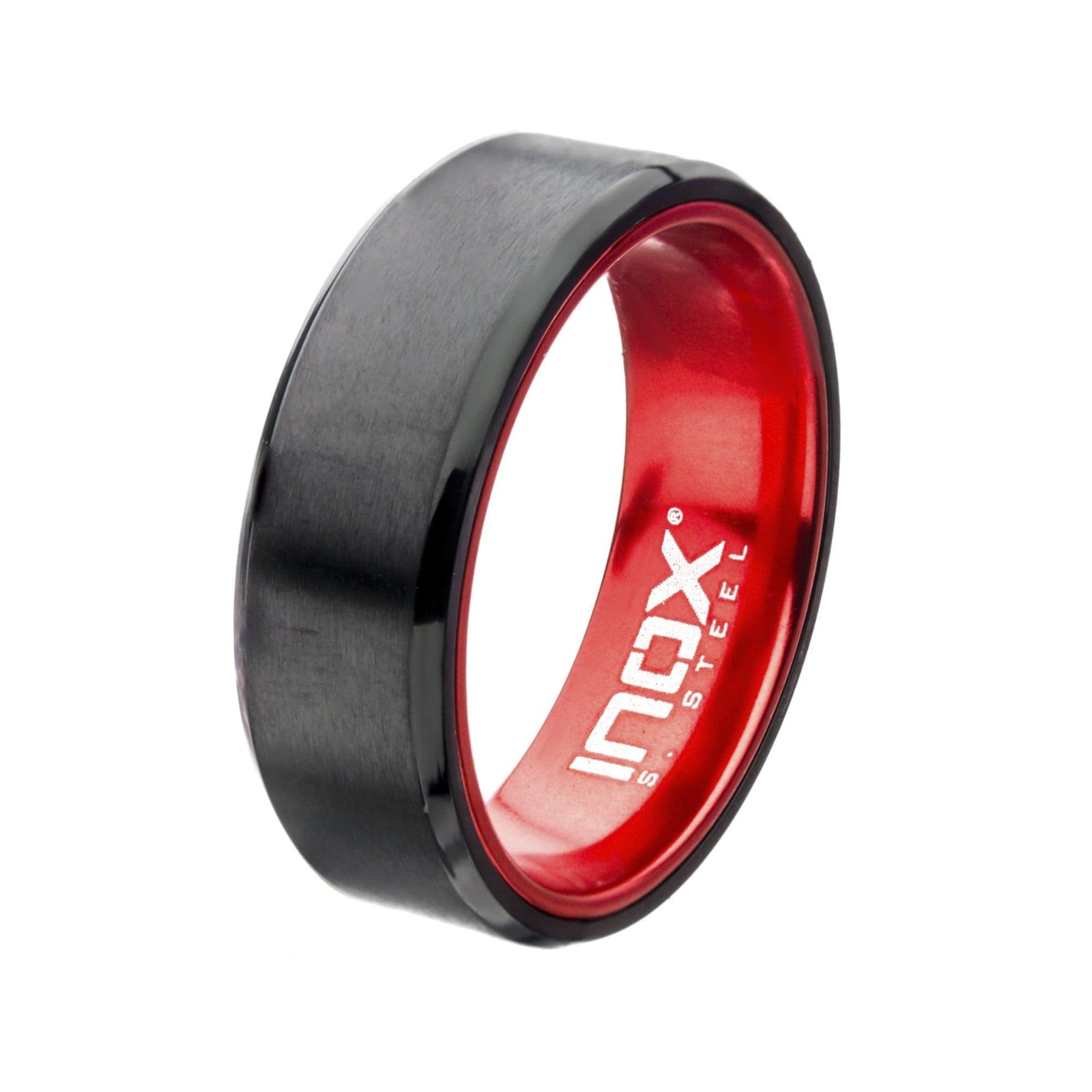 INOX JEWELRY Rings Black Stainless Steel with Red Aluminum Detail Band Ring