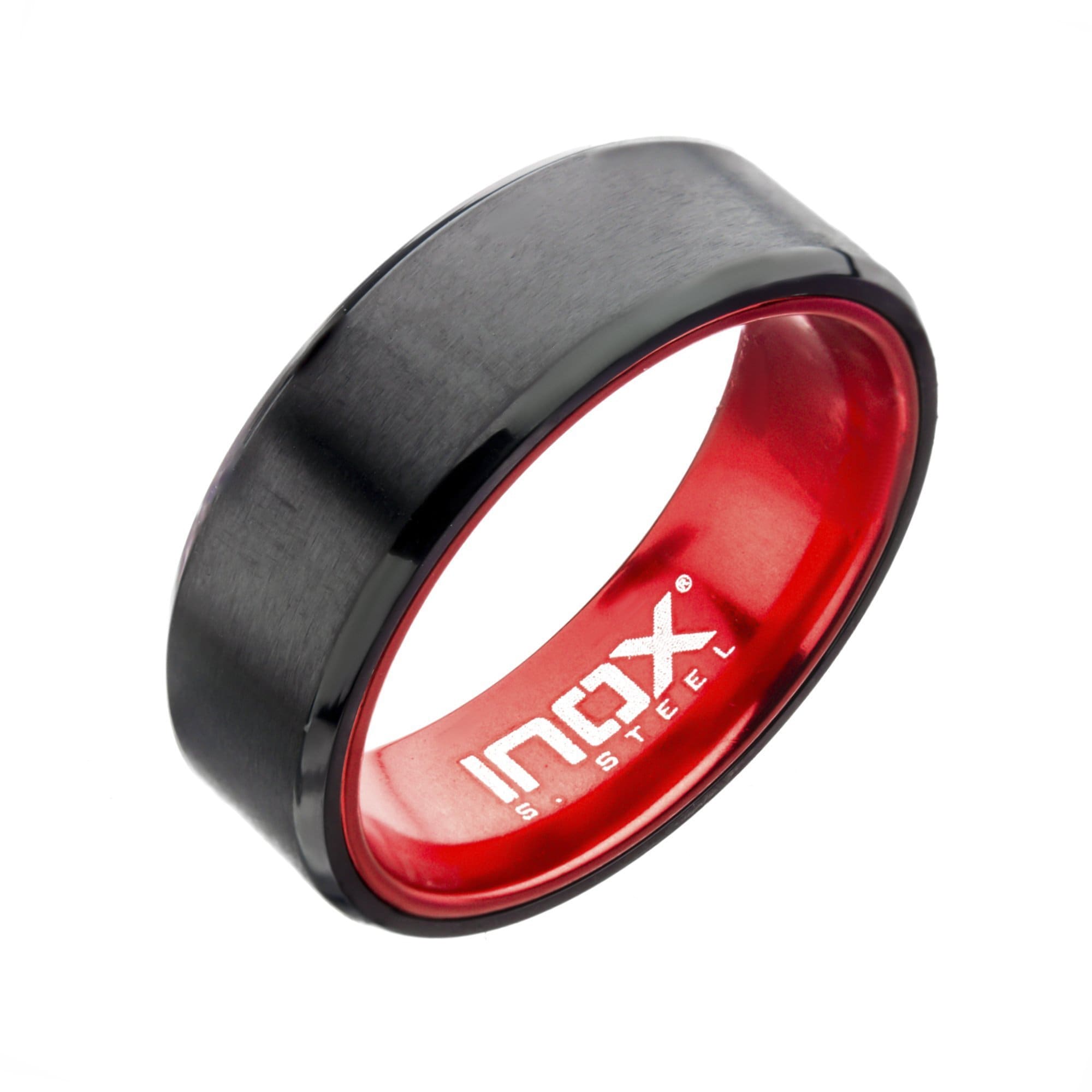 INOX JEWELRY Rings Black Stainless Steel with Red Aluminum Detail Band Ring