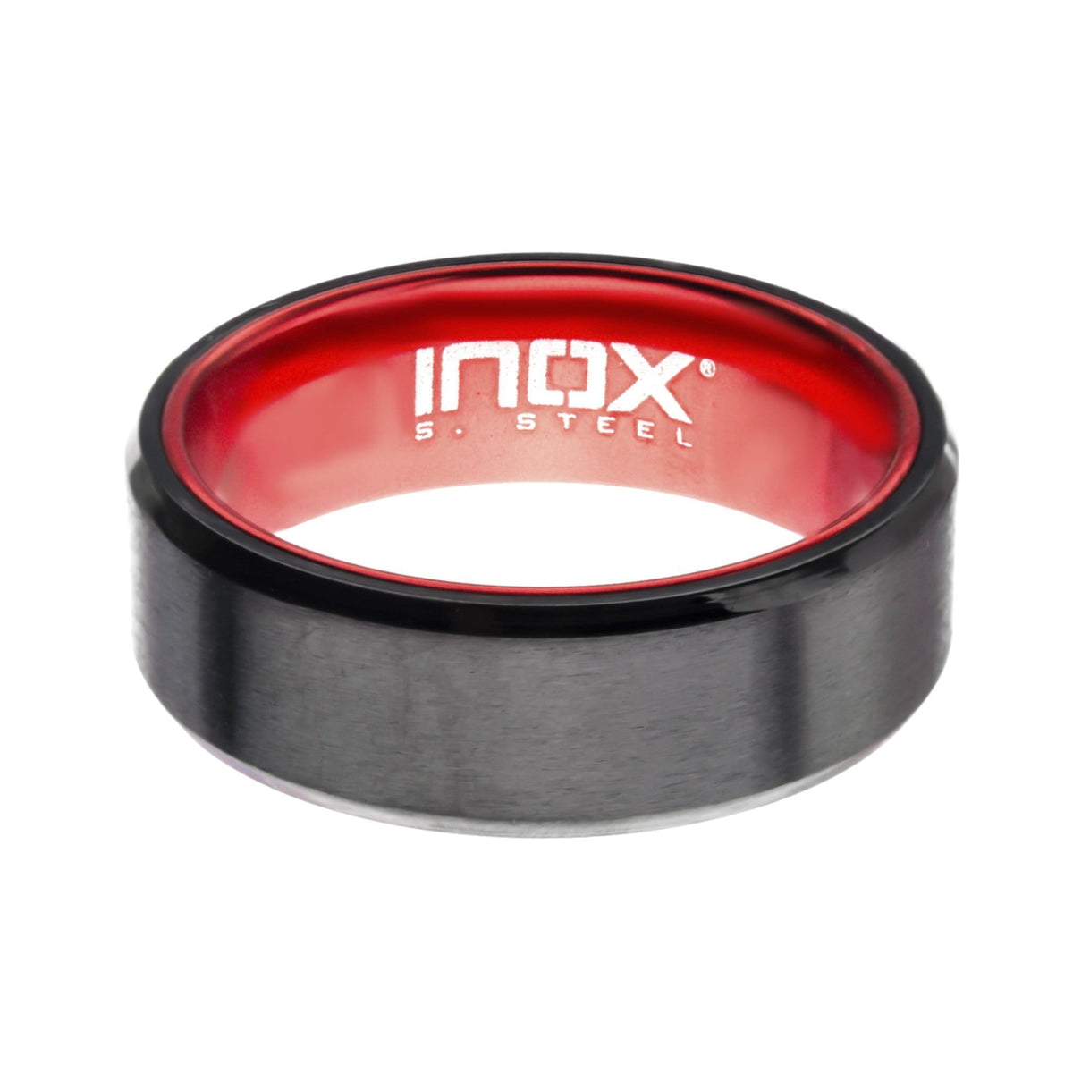 INOX JEWELRY Rings Black Stainless Steel with Red Aluminum Detail Band Ring