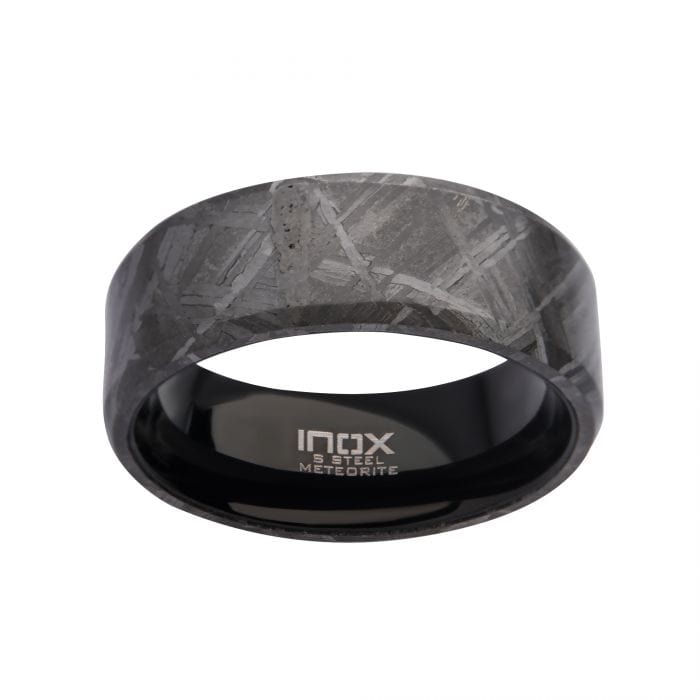 INOX JEWELRY Rings Black Stainless Steel with Solid Meteorite Inlay Band Ring FRMT1226K-9