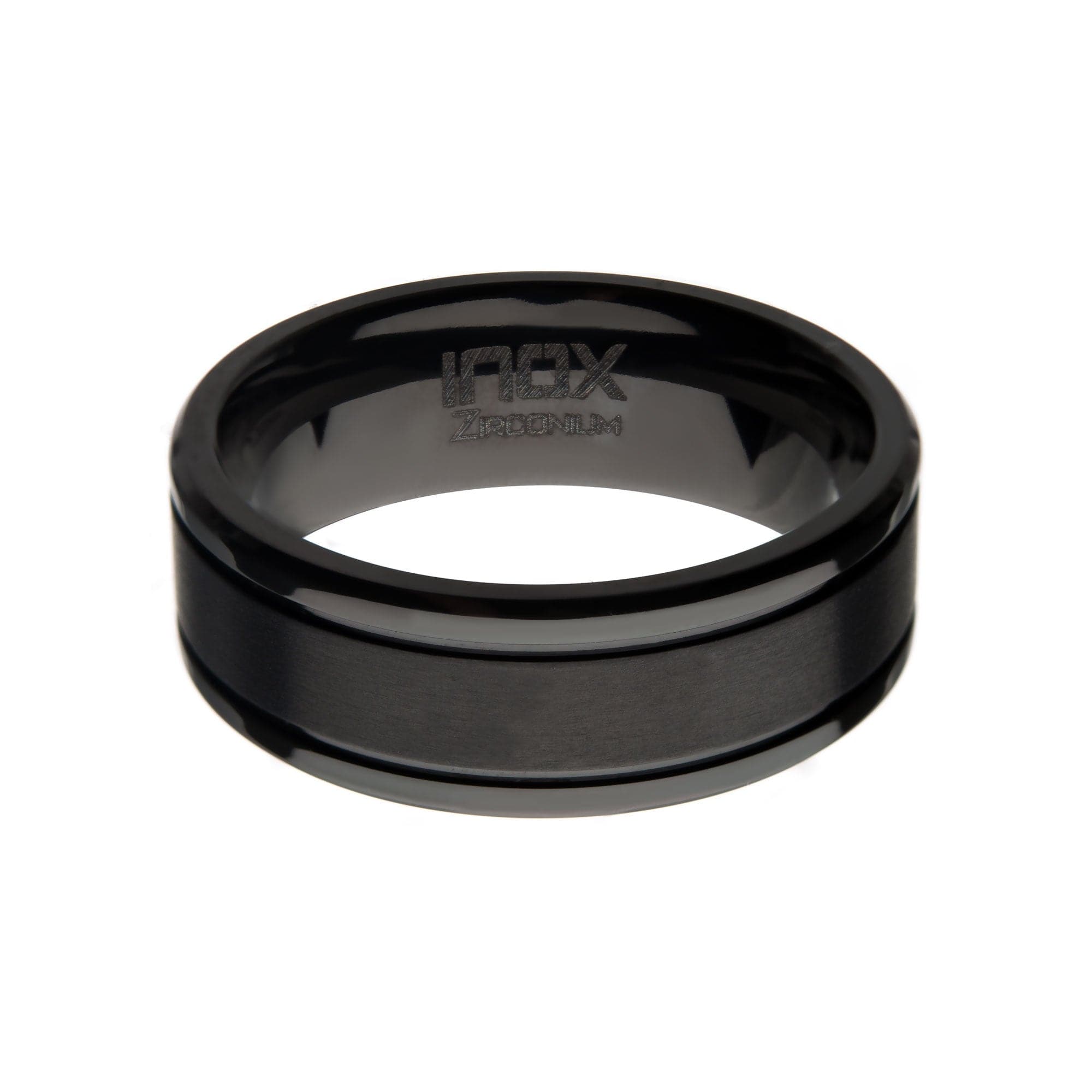 INOX JEWELRY Rings Black Zirconium 8mm Brushed Band Ring