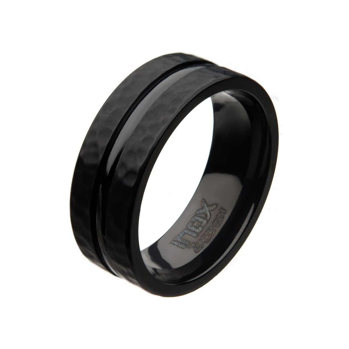 INOX JEWELRY Rings Black Zirconium 8mm Hammered Band Ring