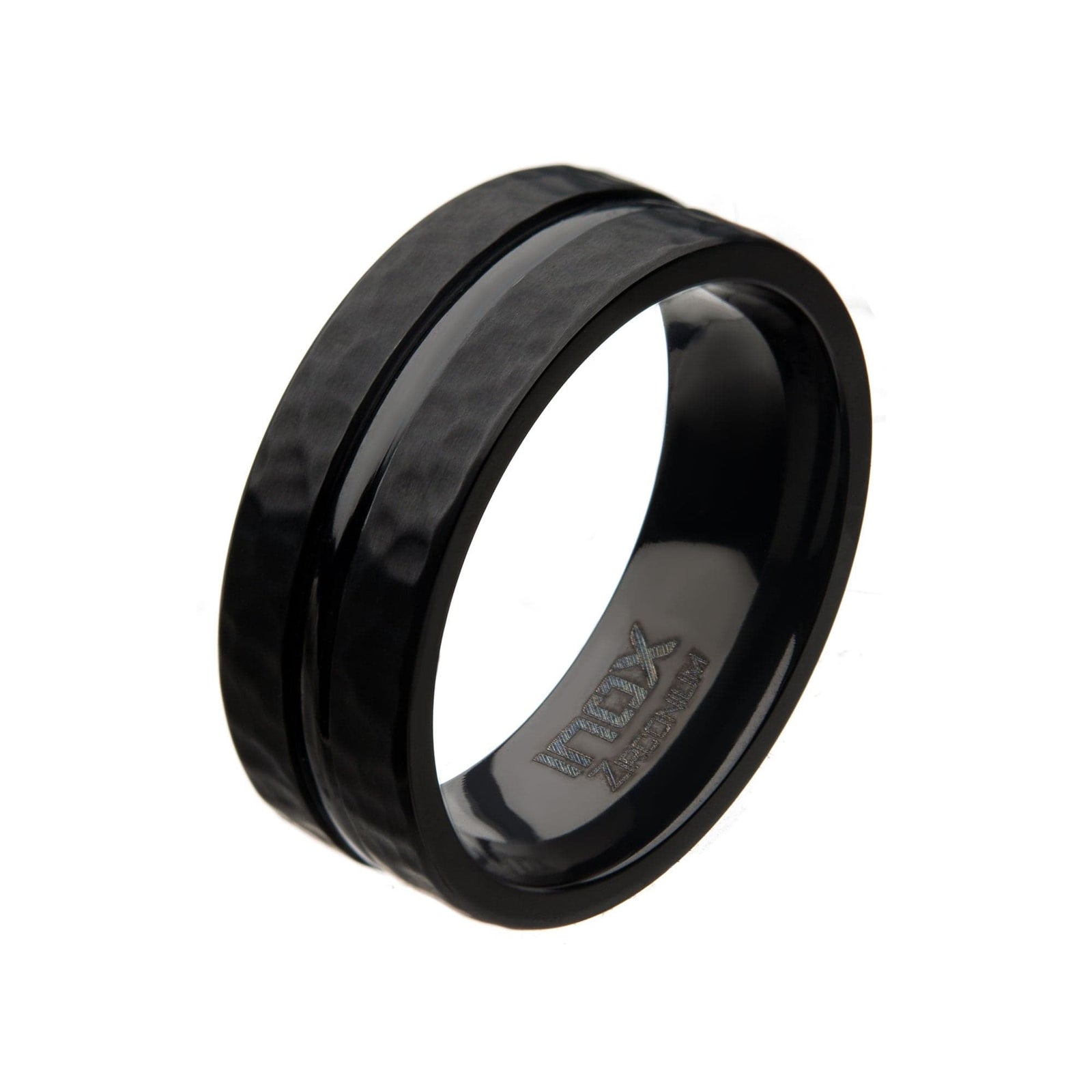 INOX JEWELRY Rings Black Zirconium 8mm Hammered Band Ring