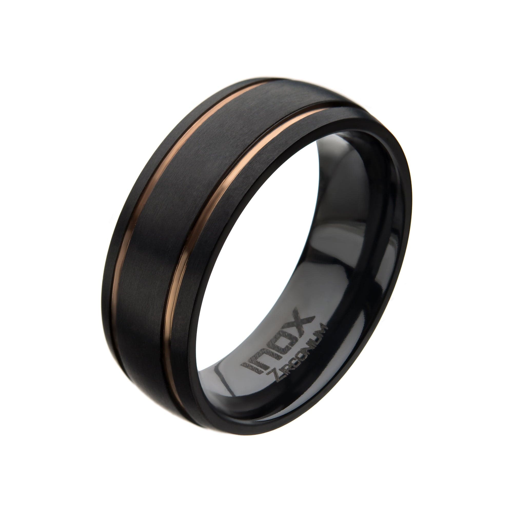 Black Zirconium with Rose Tone Stainless Steel 8mm Wedding Band Ring