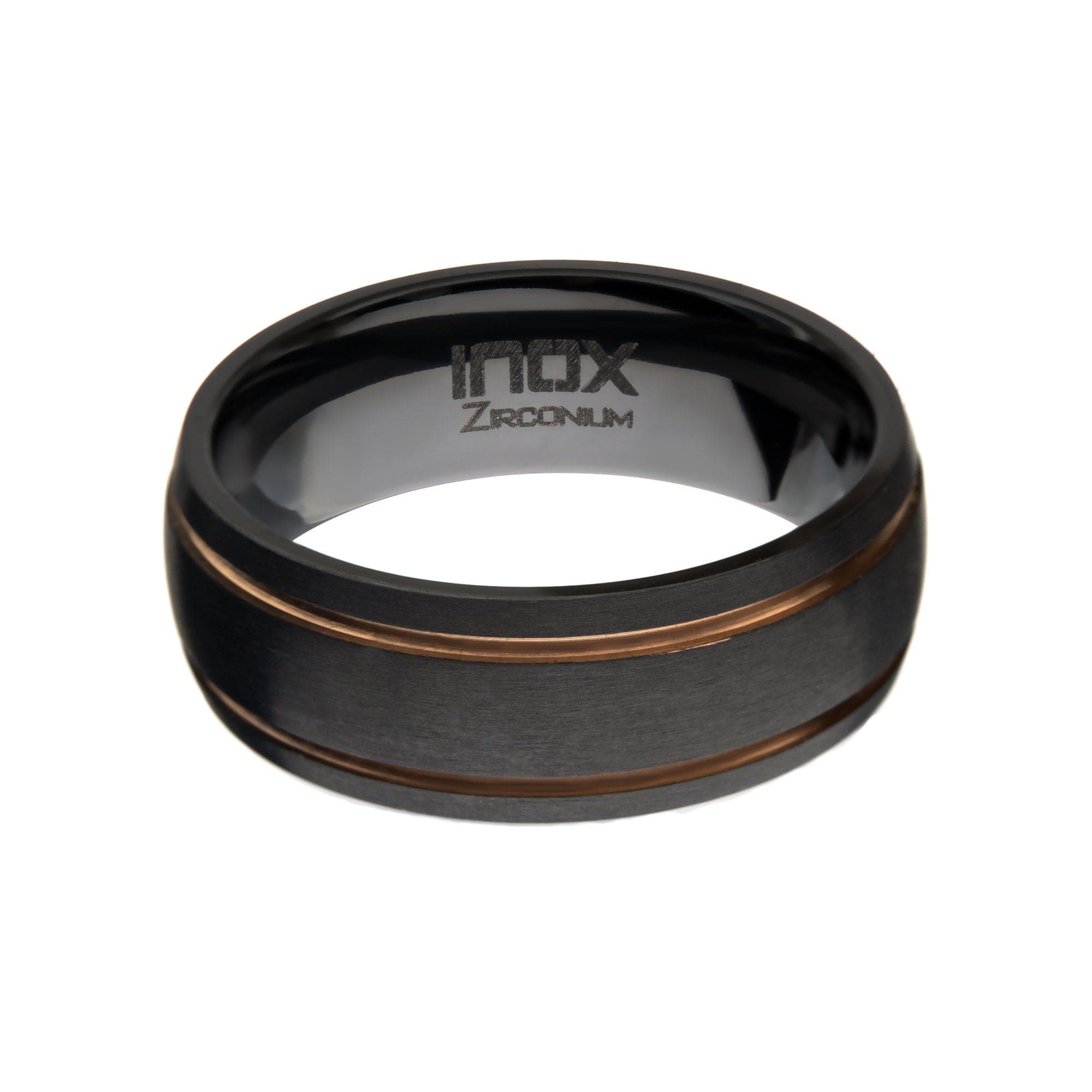 Black Zirconium with Rose Tone Stainless Steel 8mm Wedding Band