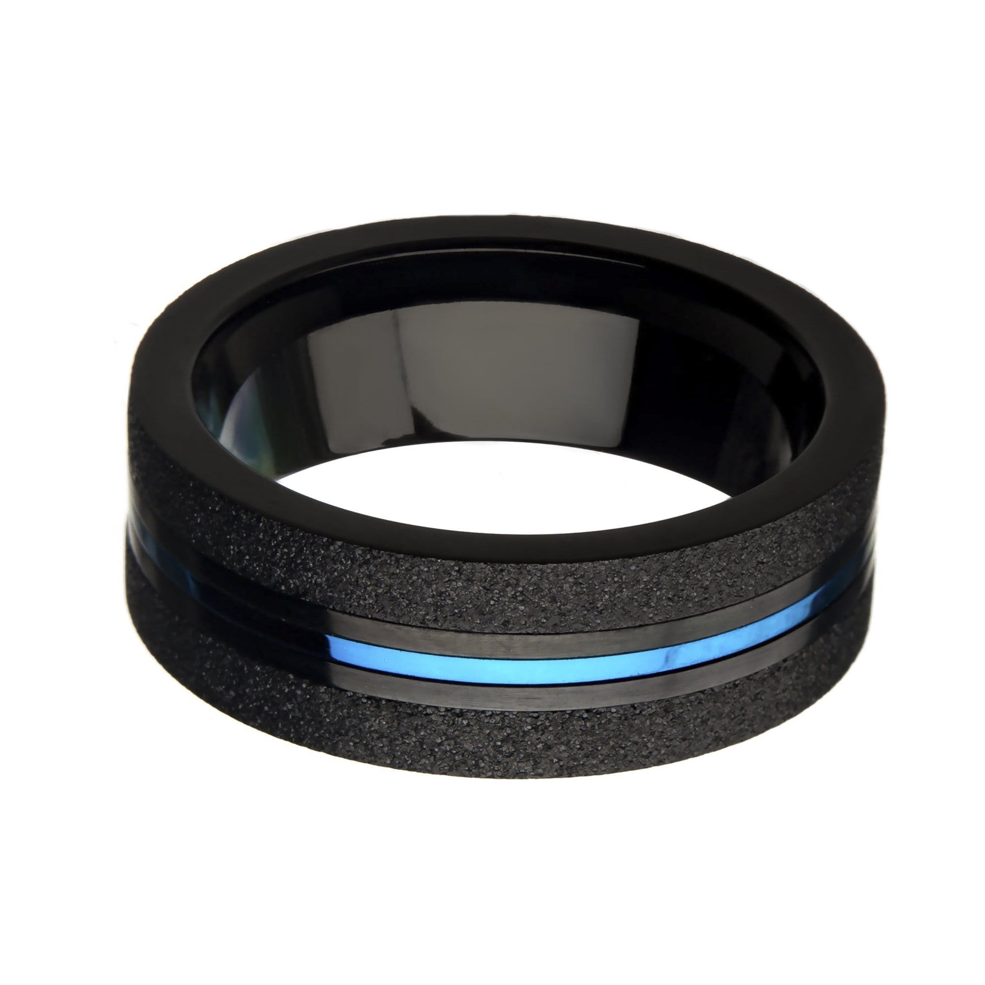 INOX JEWELRY Rings Blue and Black Stainless Steel Brushed Finish Clean Line Urban Band Ring