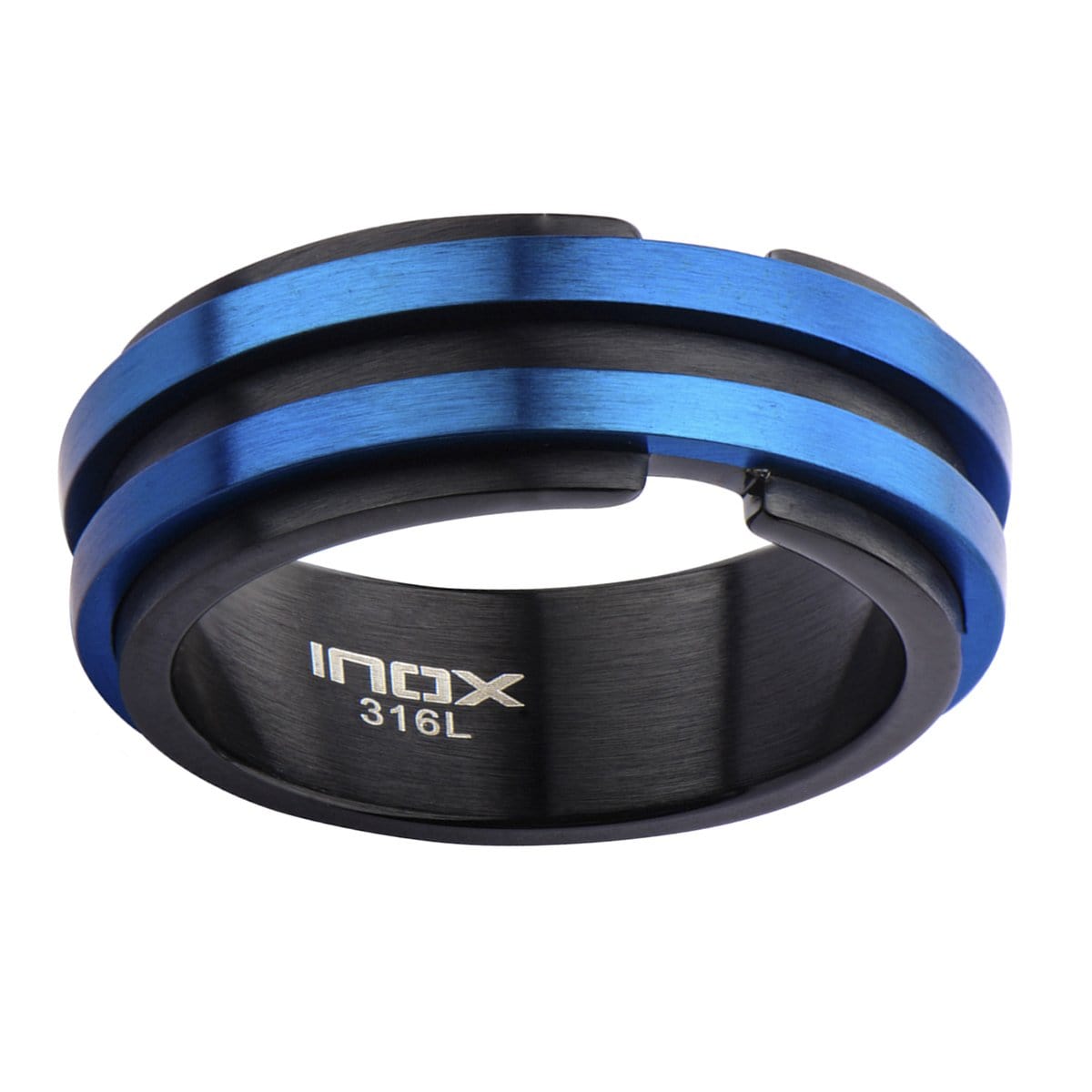 INOX JEWELRY Rings Blue and Black Stainless Steel Double Layer Banded Ring