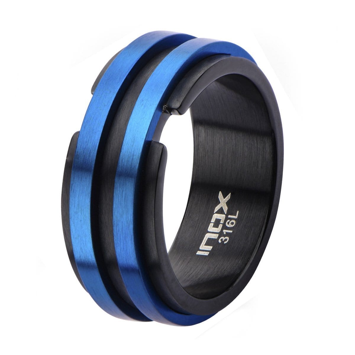 INOX JEWELRY Rings Blue and Black Stainless Steel Double Layer Banded Ring