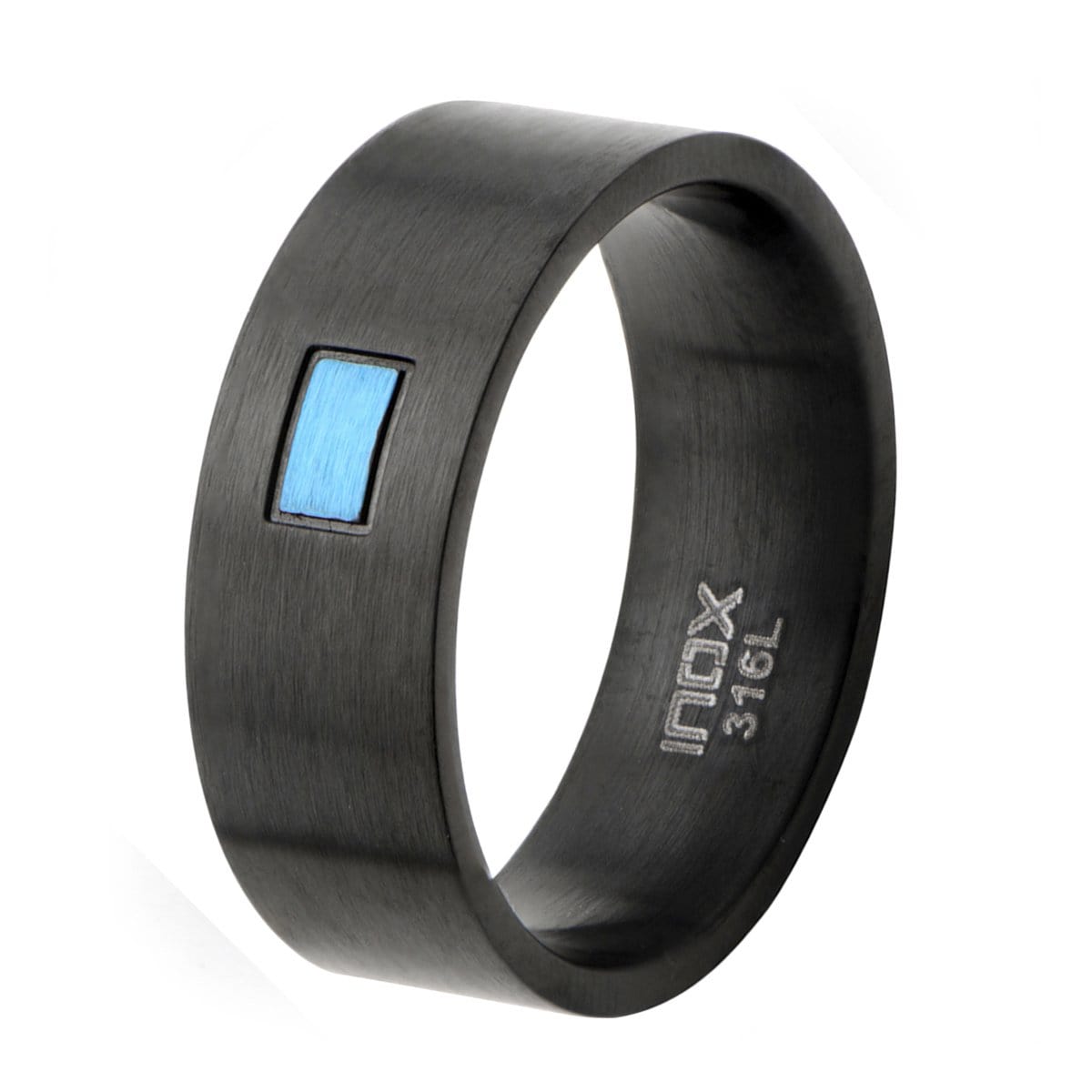 INOX JEWELRY Rings Blue and Black Stainless Steel Rectangle Center Ring