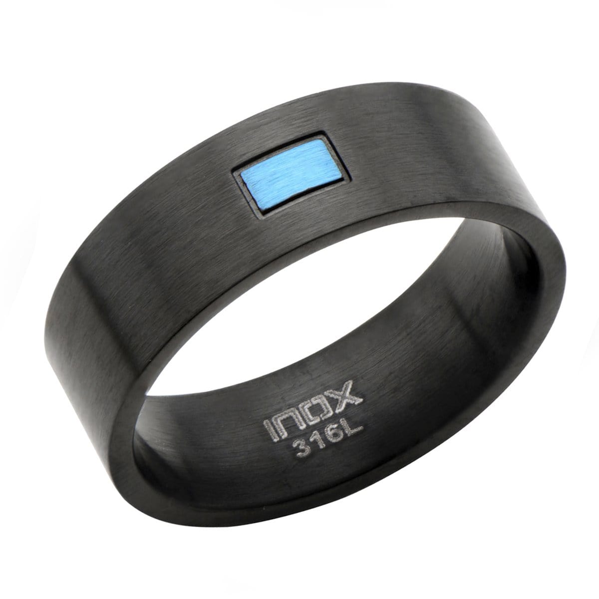 INOX JEWELRY Rings Blue and Black Stainless Steel Rectangle Center Ring