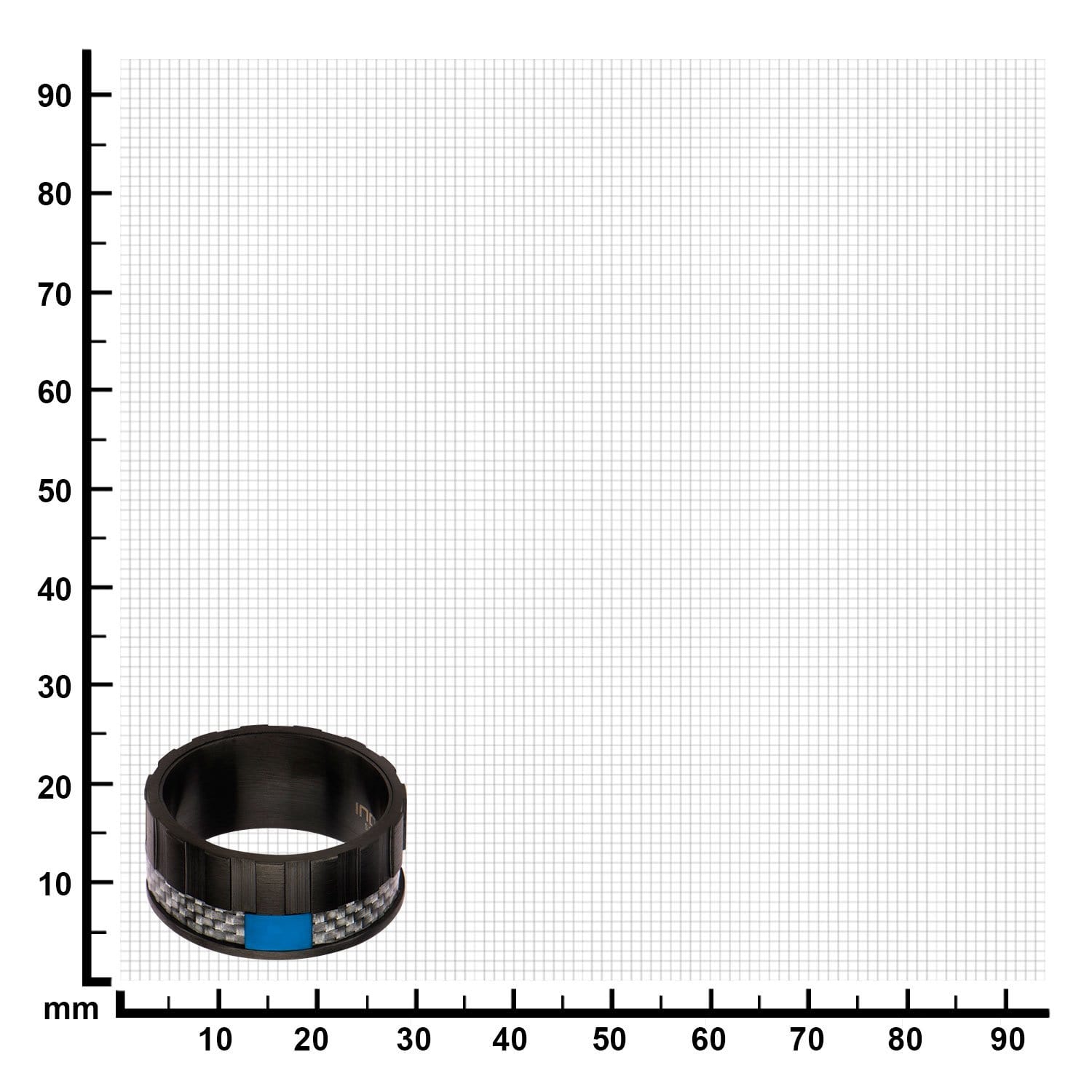INOX JEWELRY Rings Blue and Black Stainless Steel with Gray Carbon Fiber Banded Block Ring